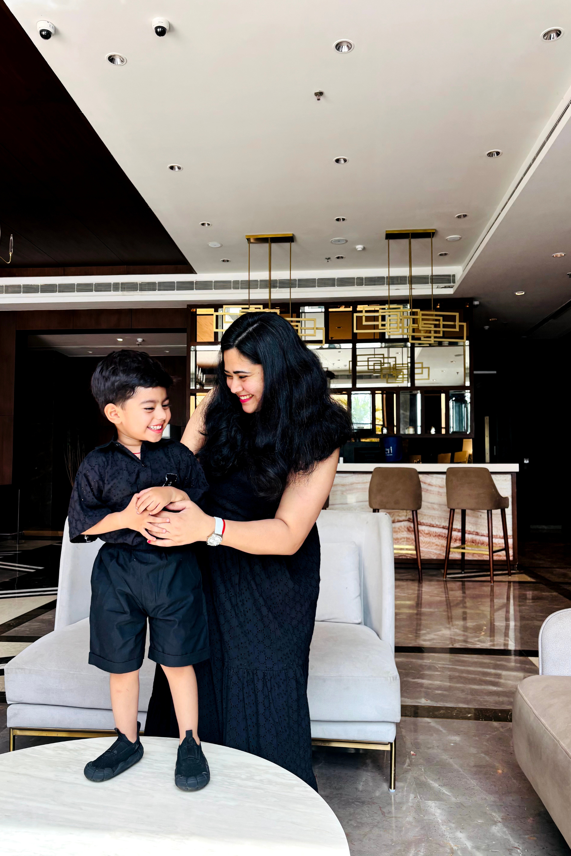Black Schiffli Mother Son Twinning Set