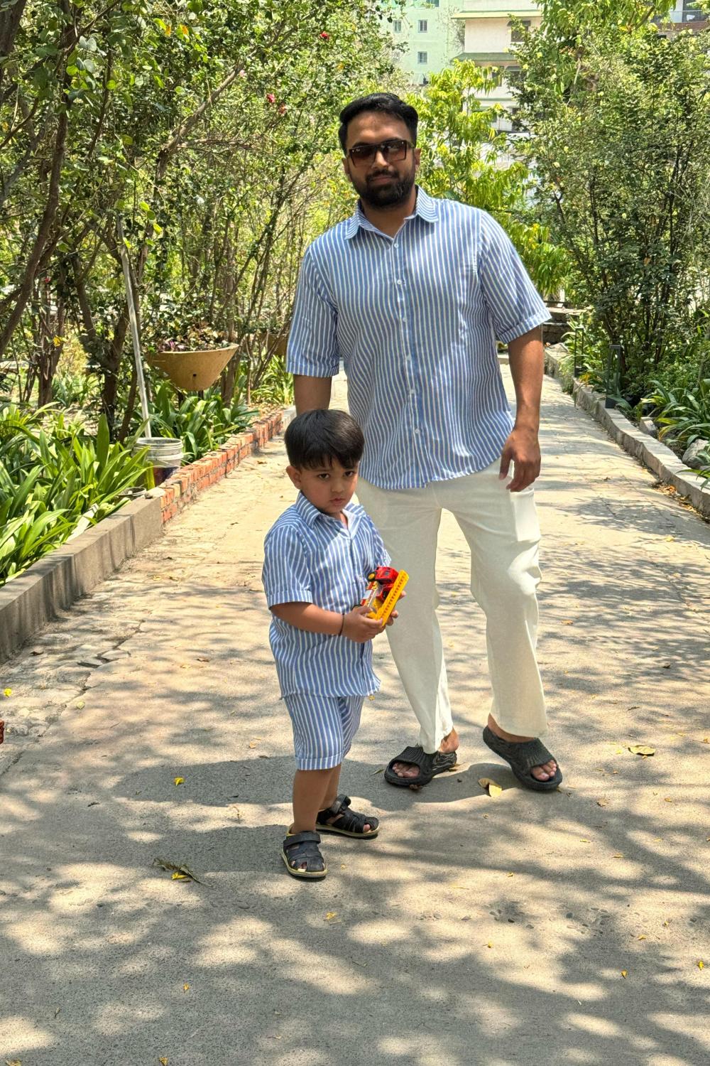 Blue and White Stripes Father Son Combo