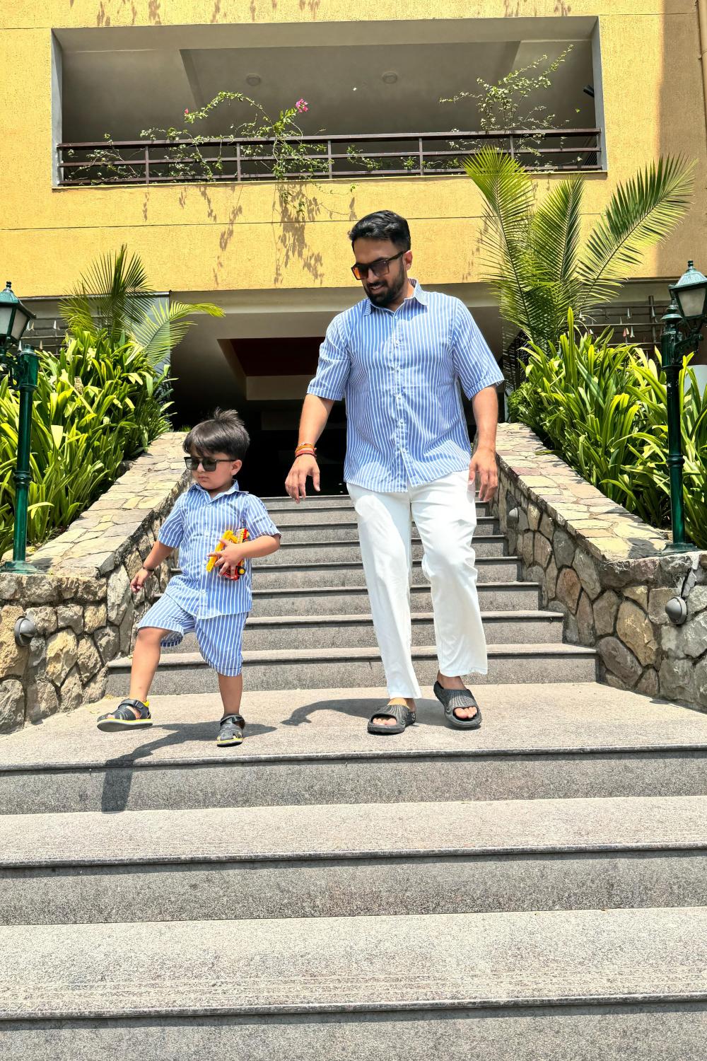 Blue and White Stripes Father Son Combo