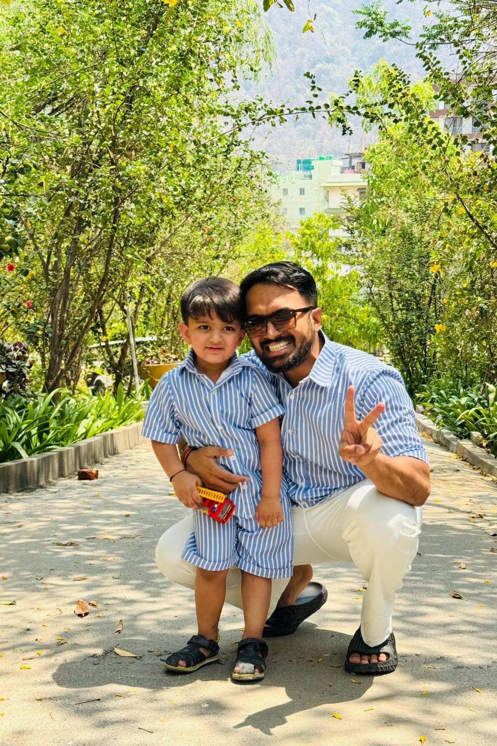 Blue and White Stripes Father Son Combo