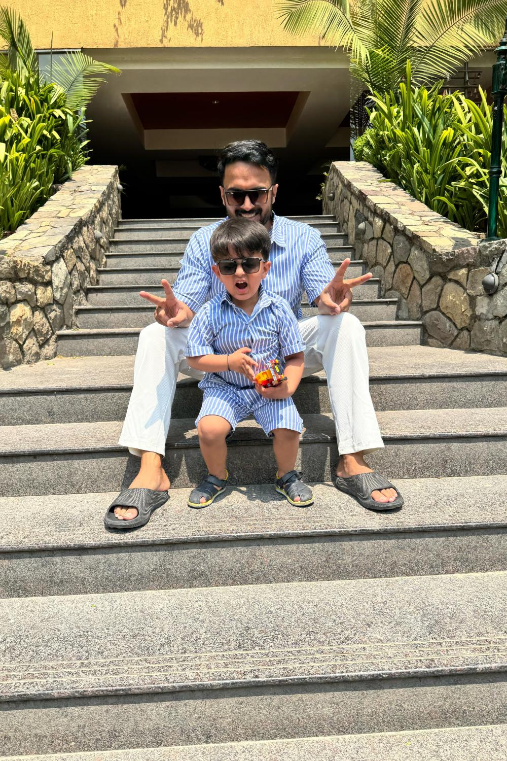 Blue and White Stripes Father Son Twinning Set