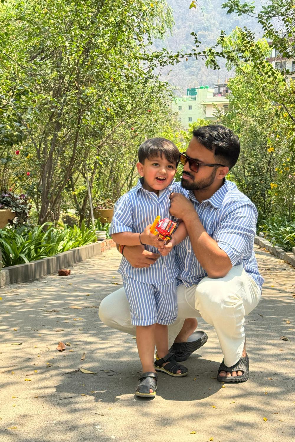 Blue and White Stripes Father Son Combo