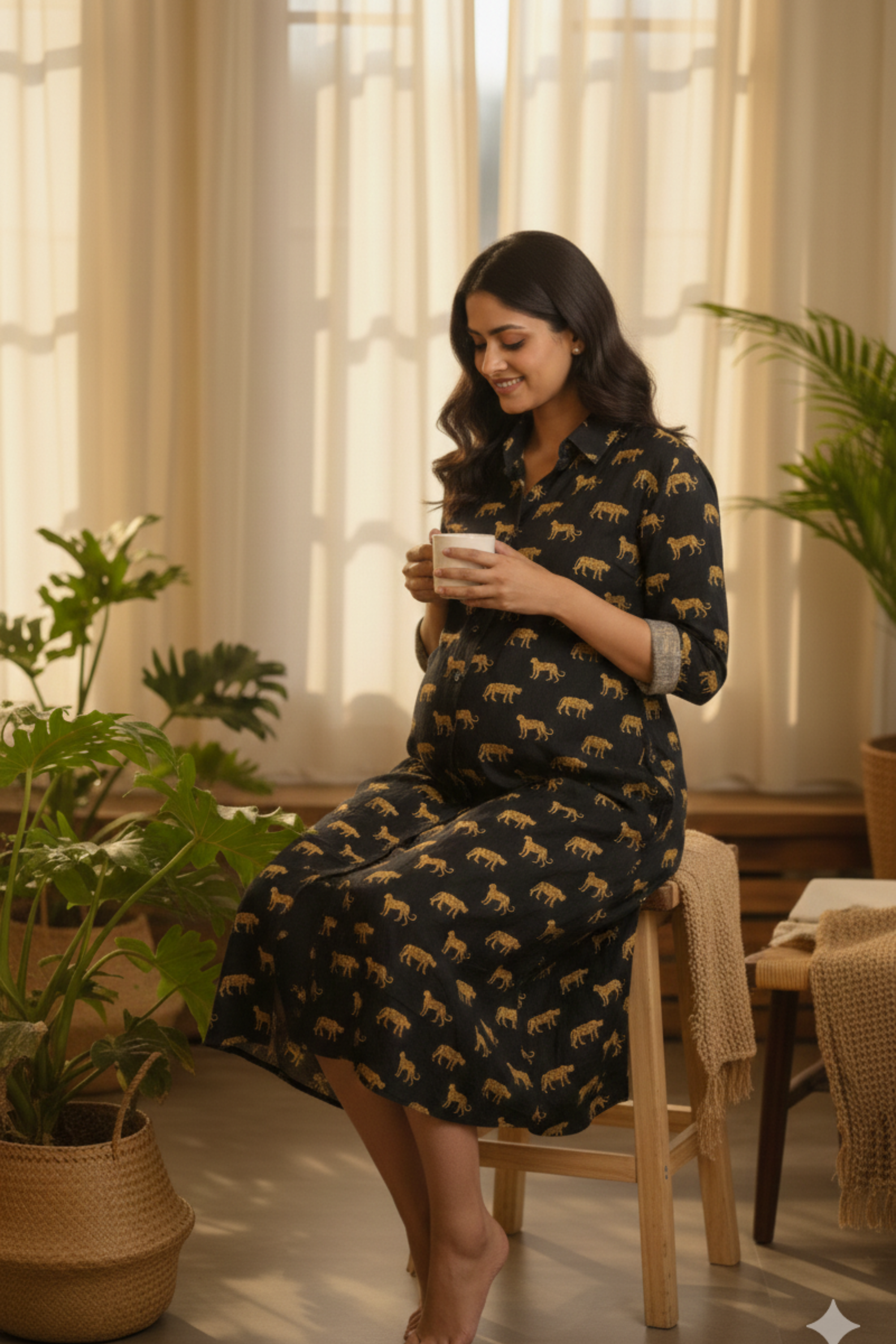 Black Leopard Print Maternity Dress