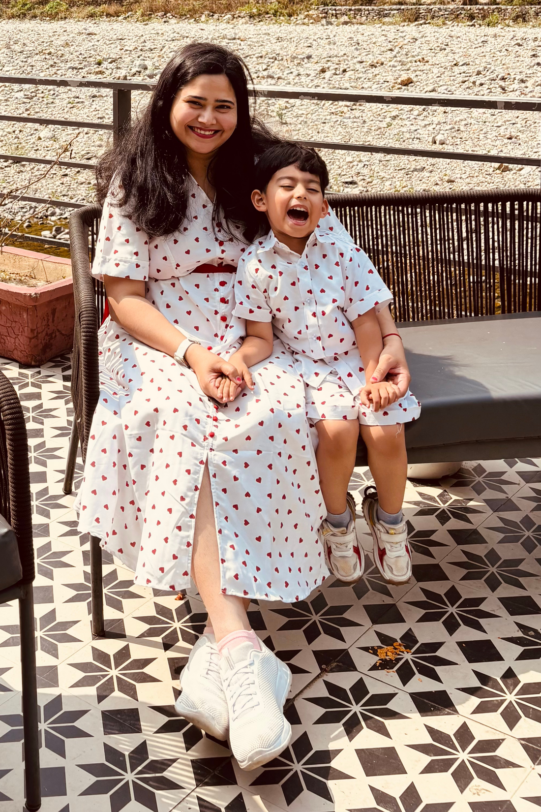 Red Heart Print Mother Son Twinning Set