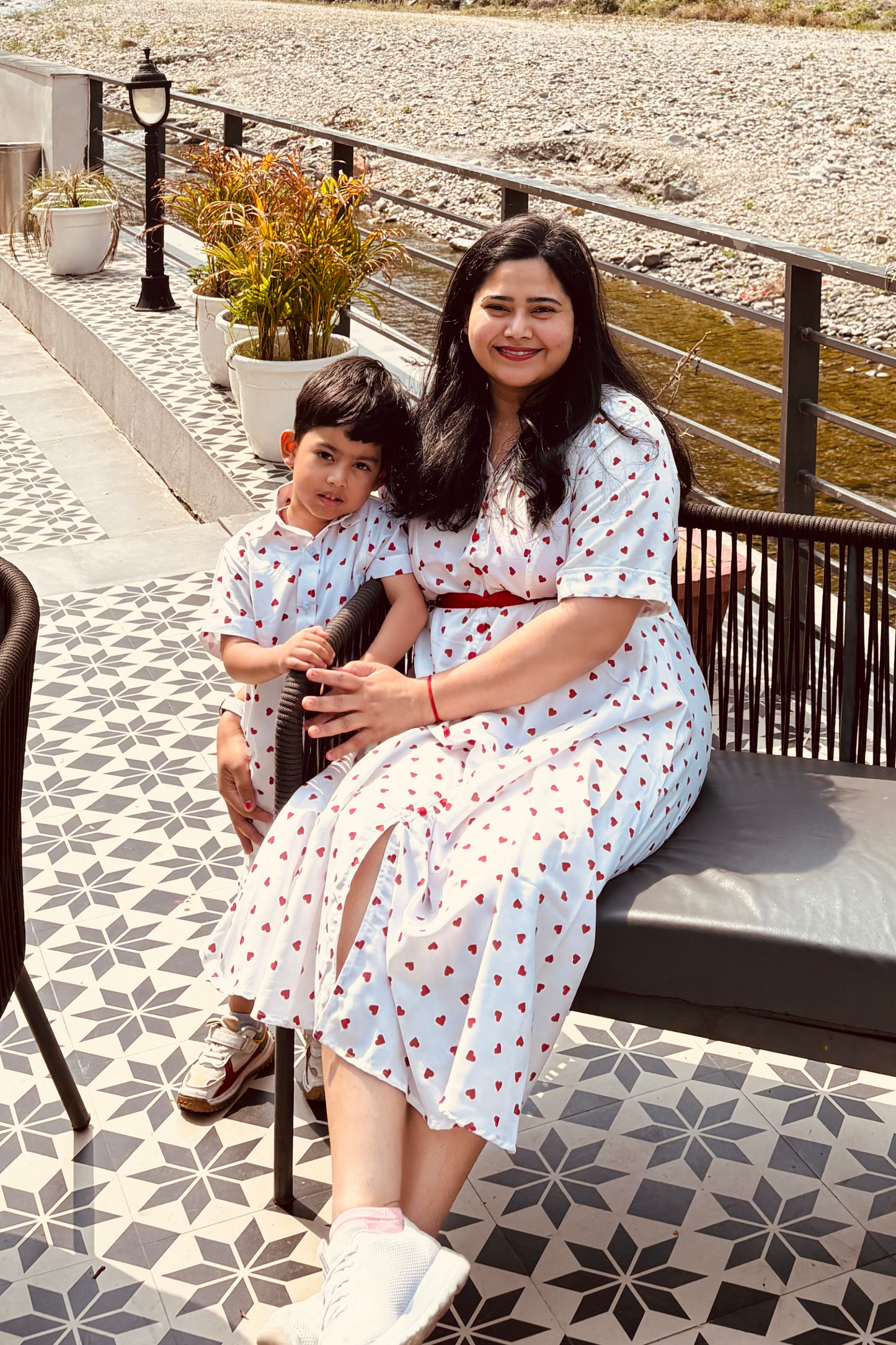 Red Heart Print Mother Son Combo