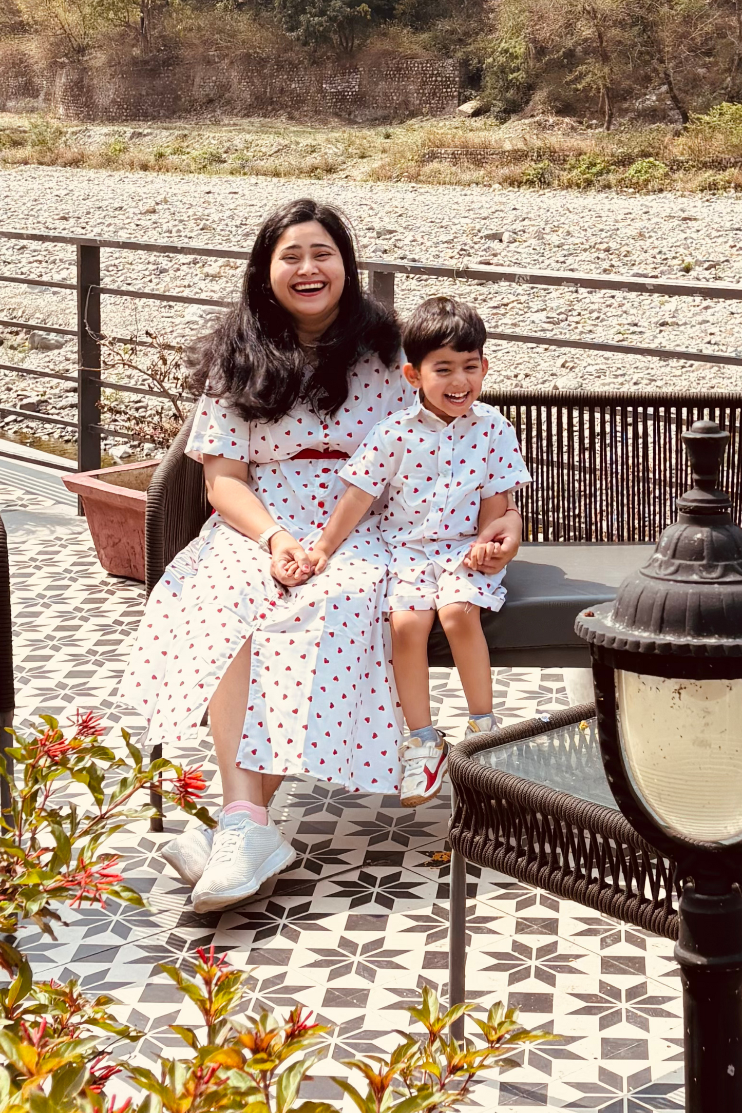Red Heart Print Mother Son Combo