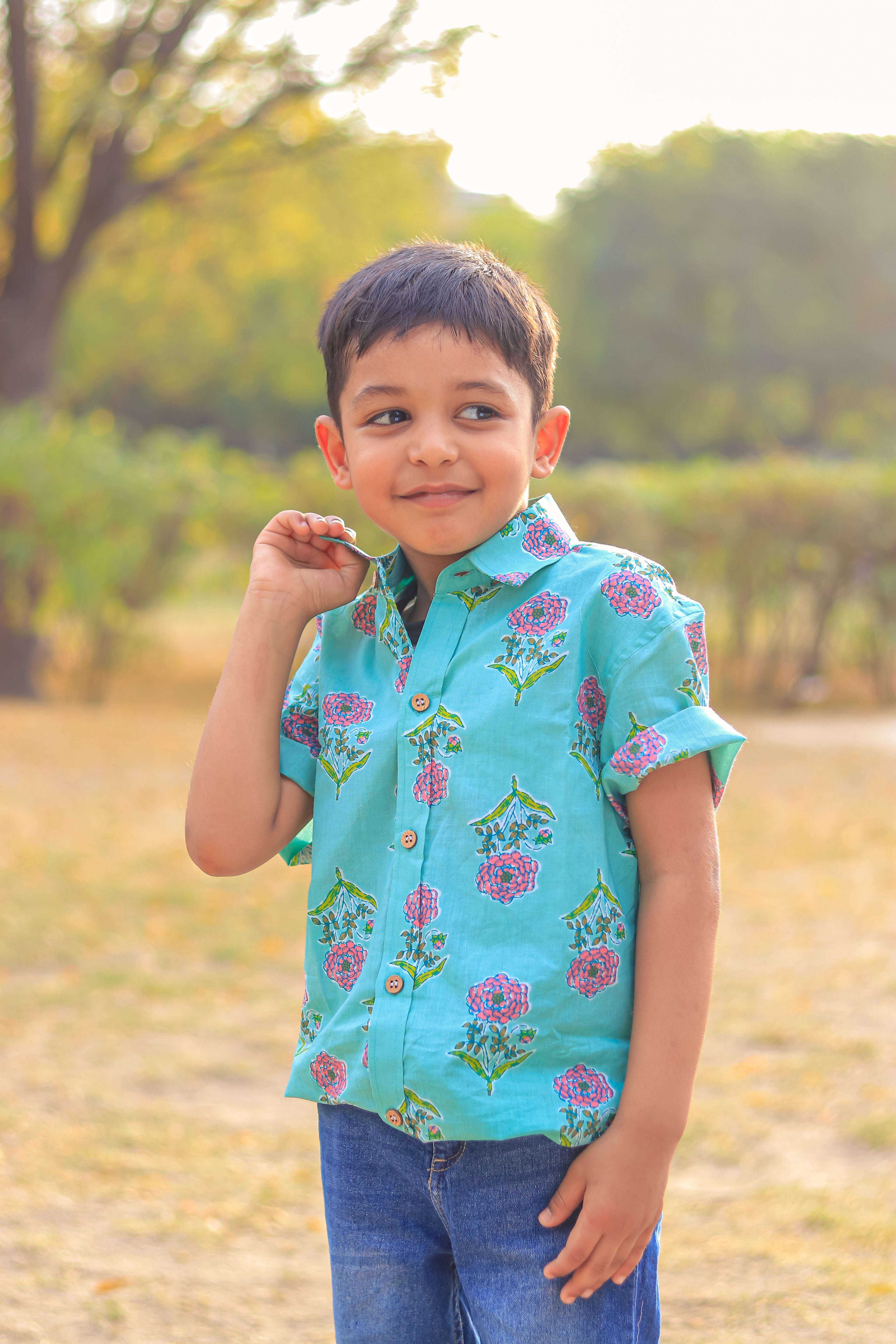 Elegant Green Floral Design Shirt