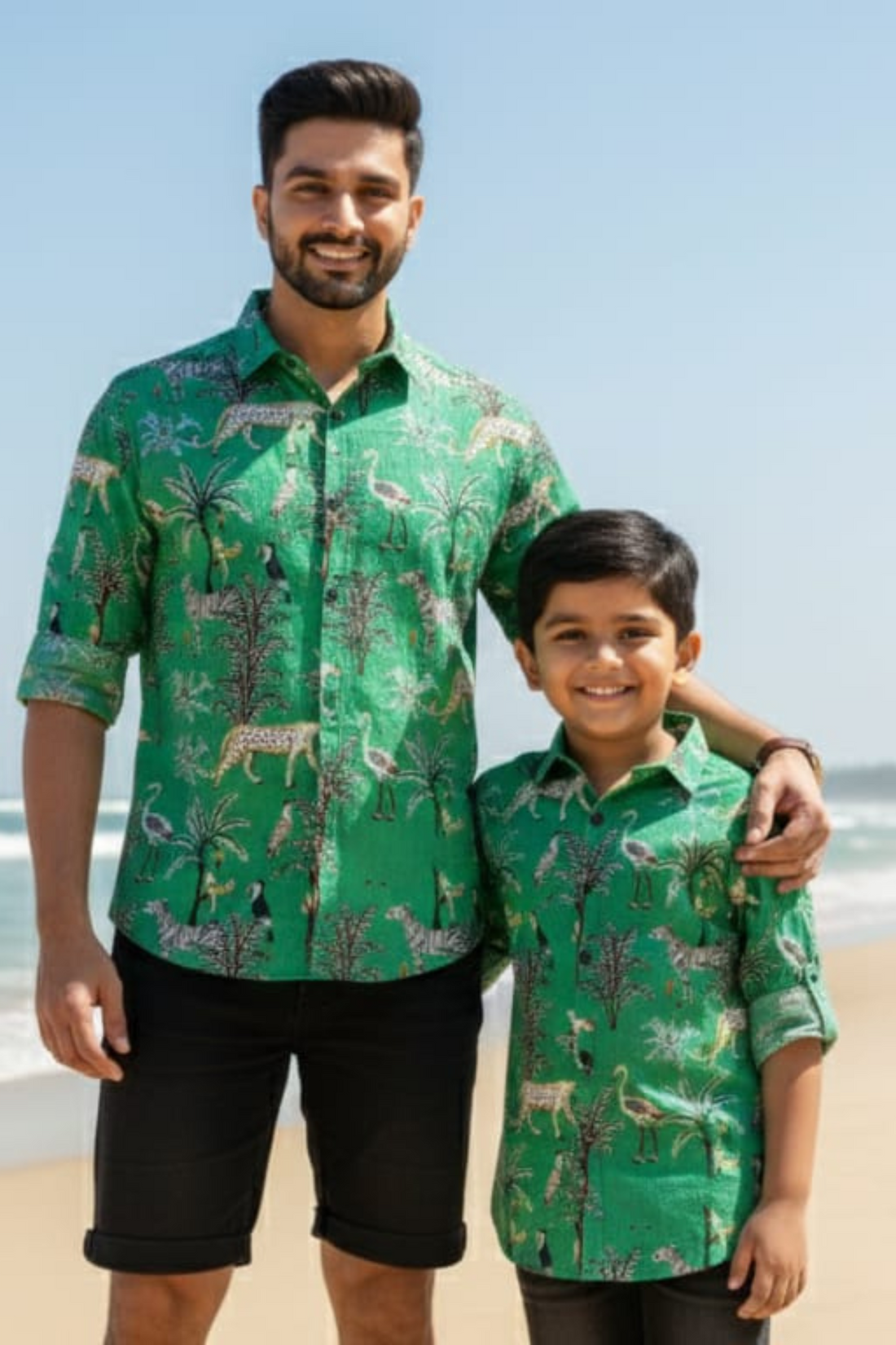 Green Animal Printed Father Son Twinning Set