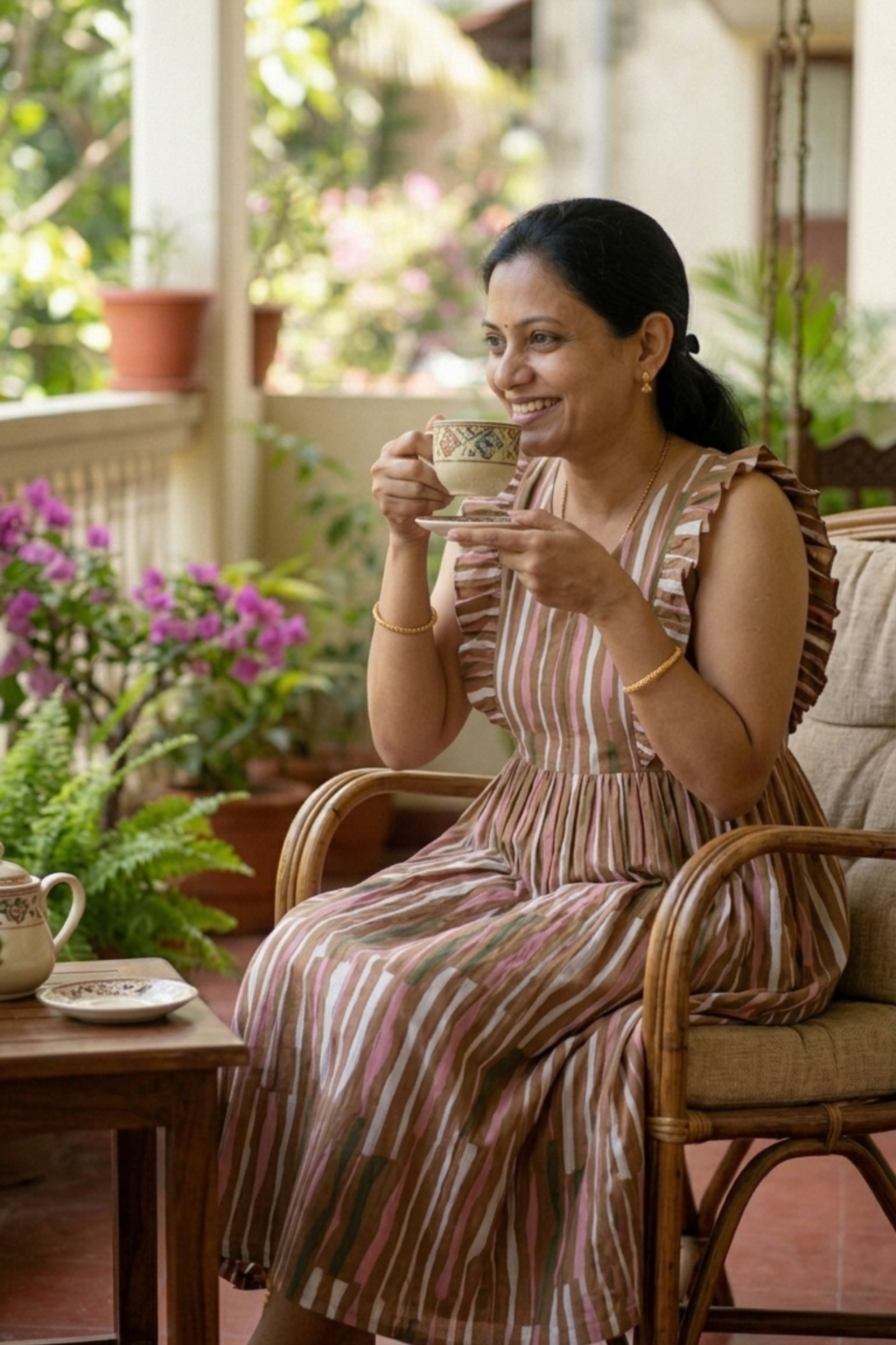 Brown With Pastel Stripes Maternity Dress