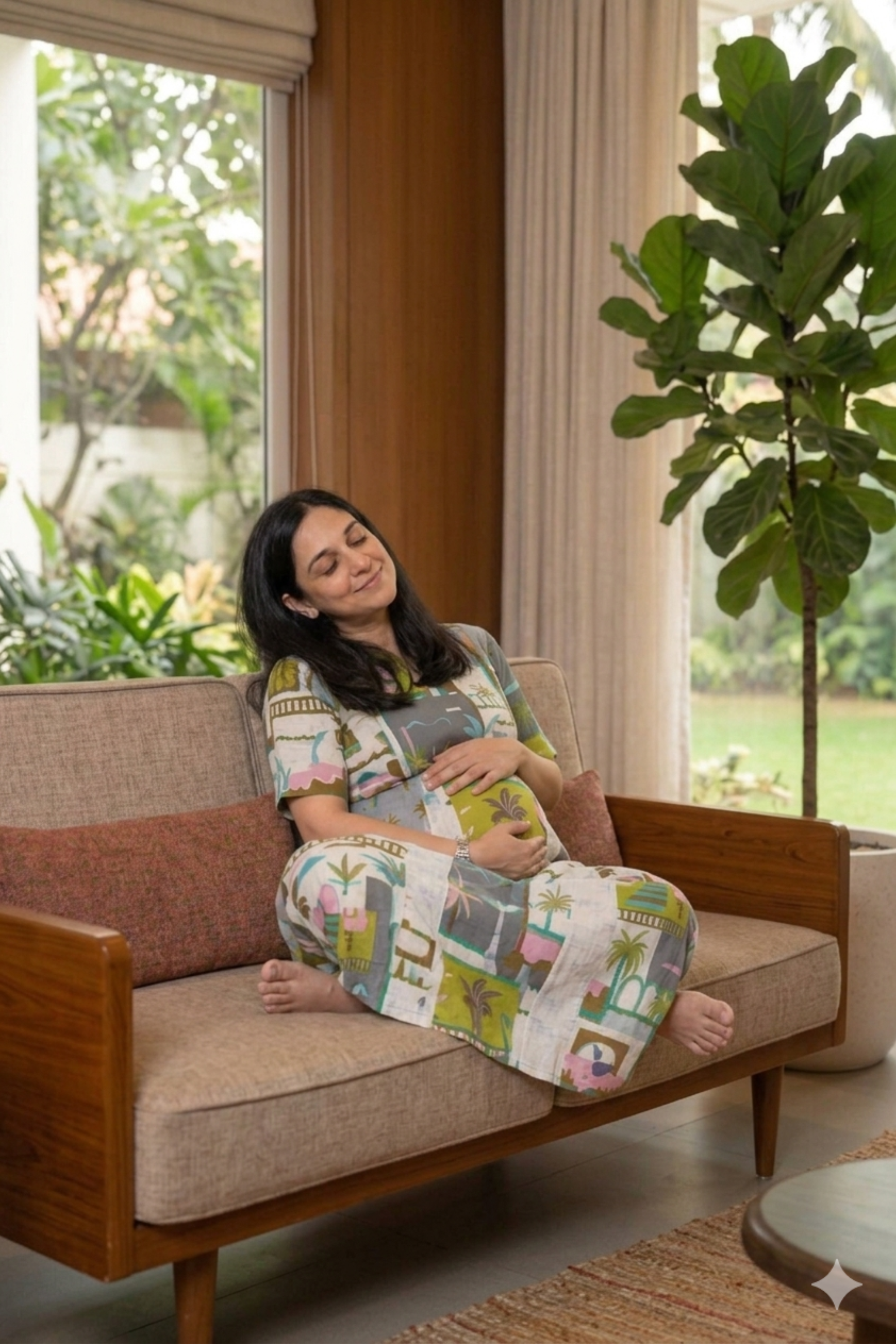 Green Tropical Print Maternity Dress