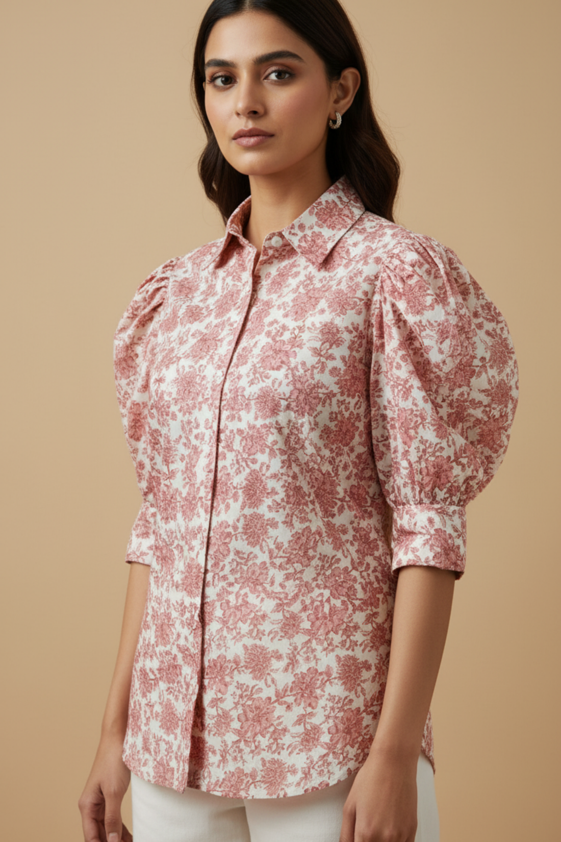 Beige Floral Print Shirt