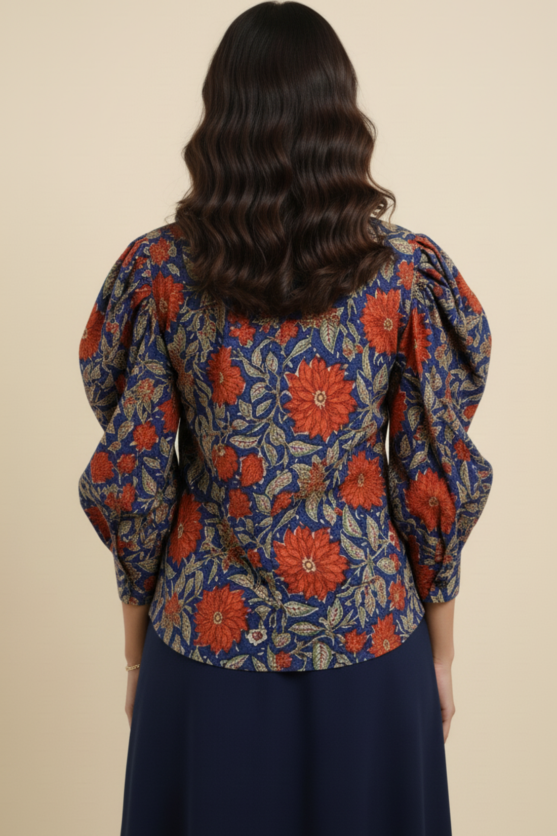 Red and Blue Floral Print Shirt