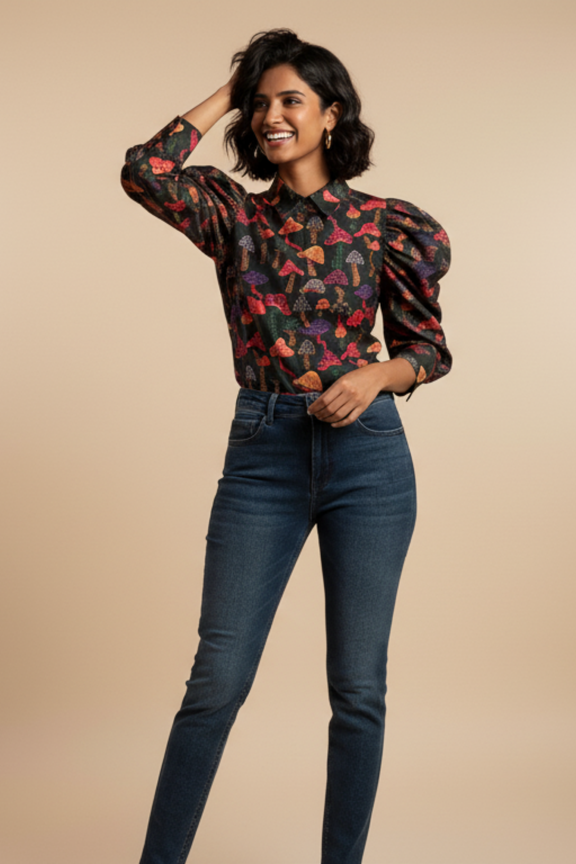 Black Mushroom Print Shirt