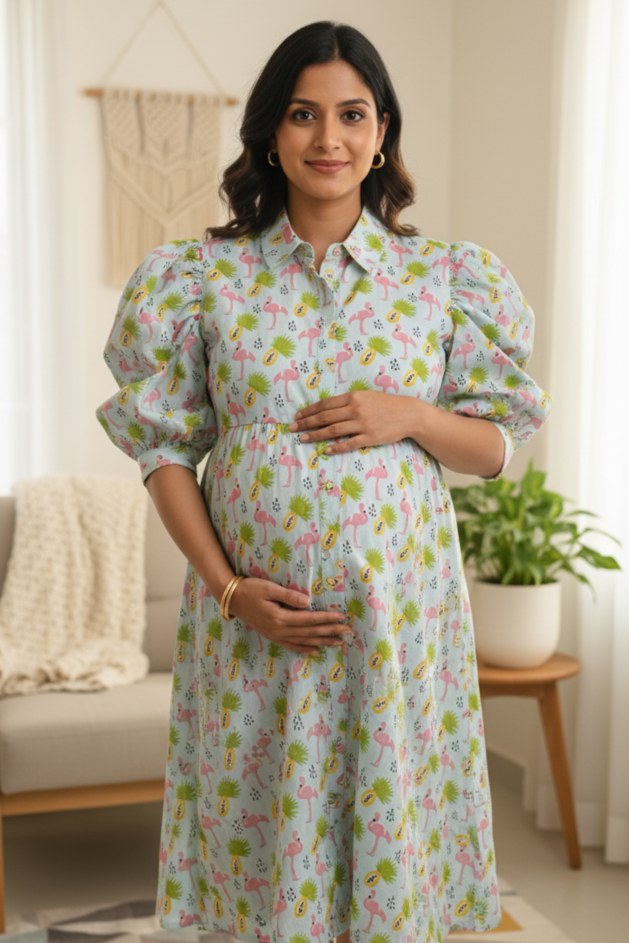 Flamingo Print Maternity Dress