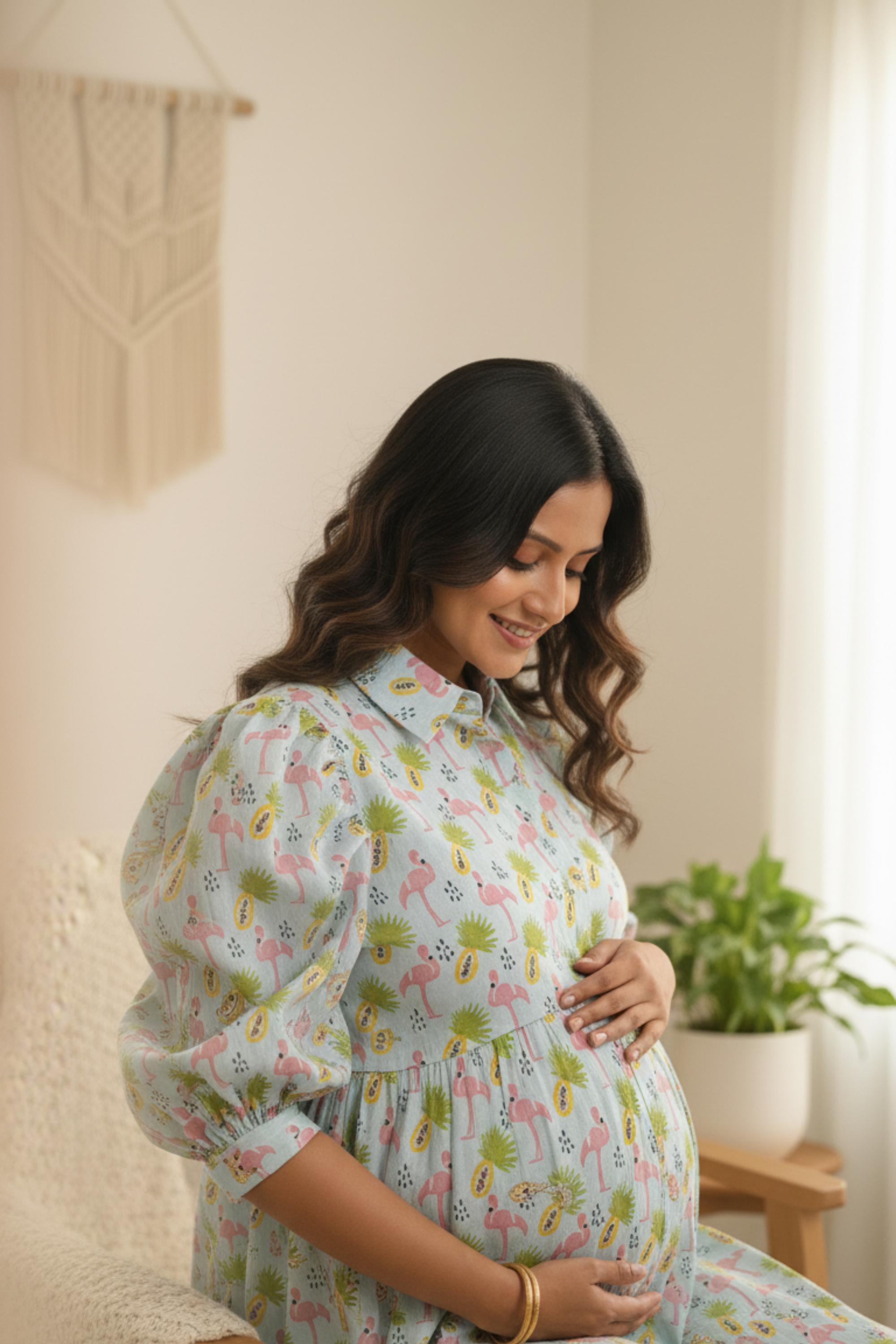 Flamingo Print Maternity Dress
