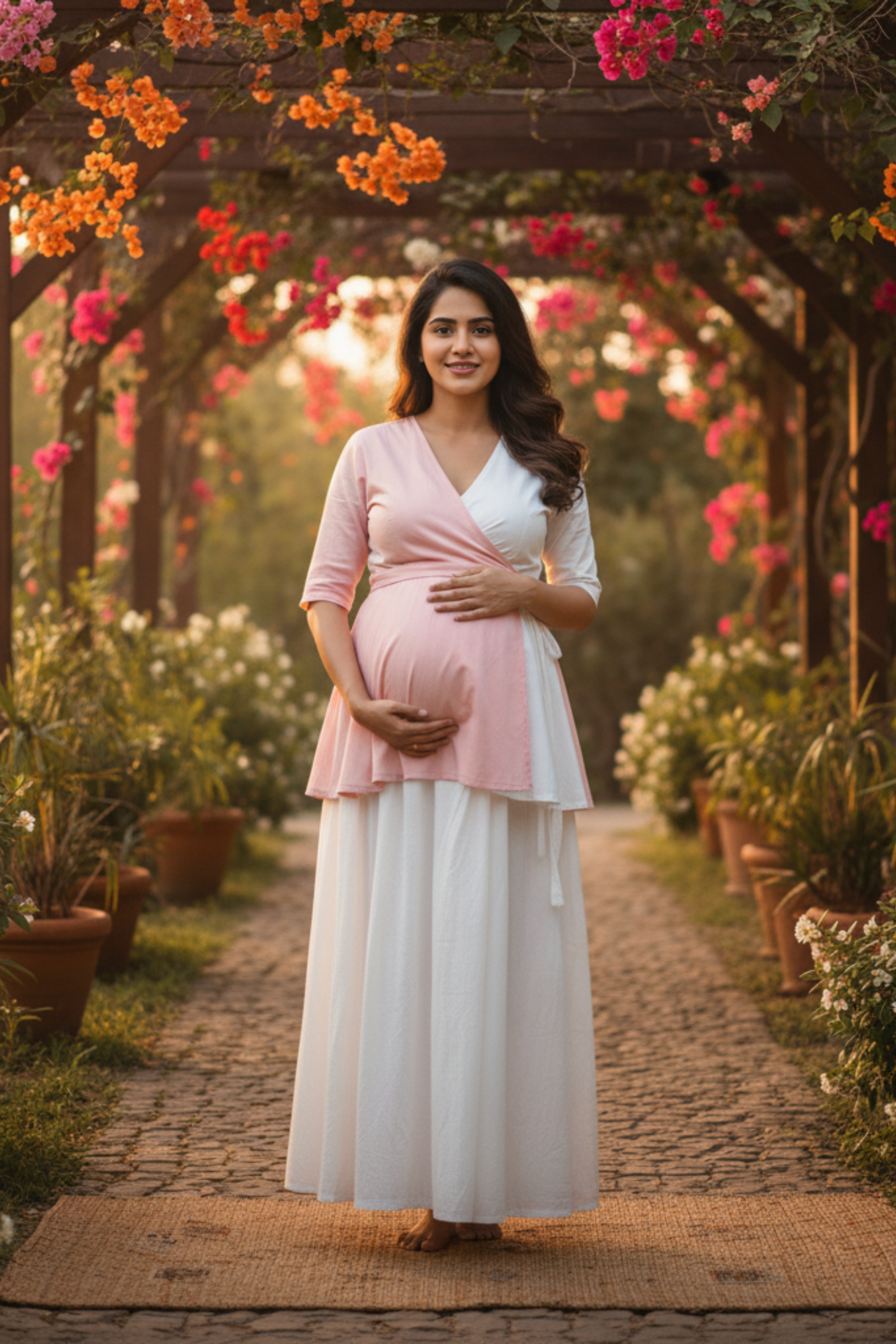 Pink and White Maternity Top