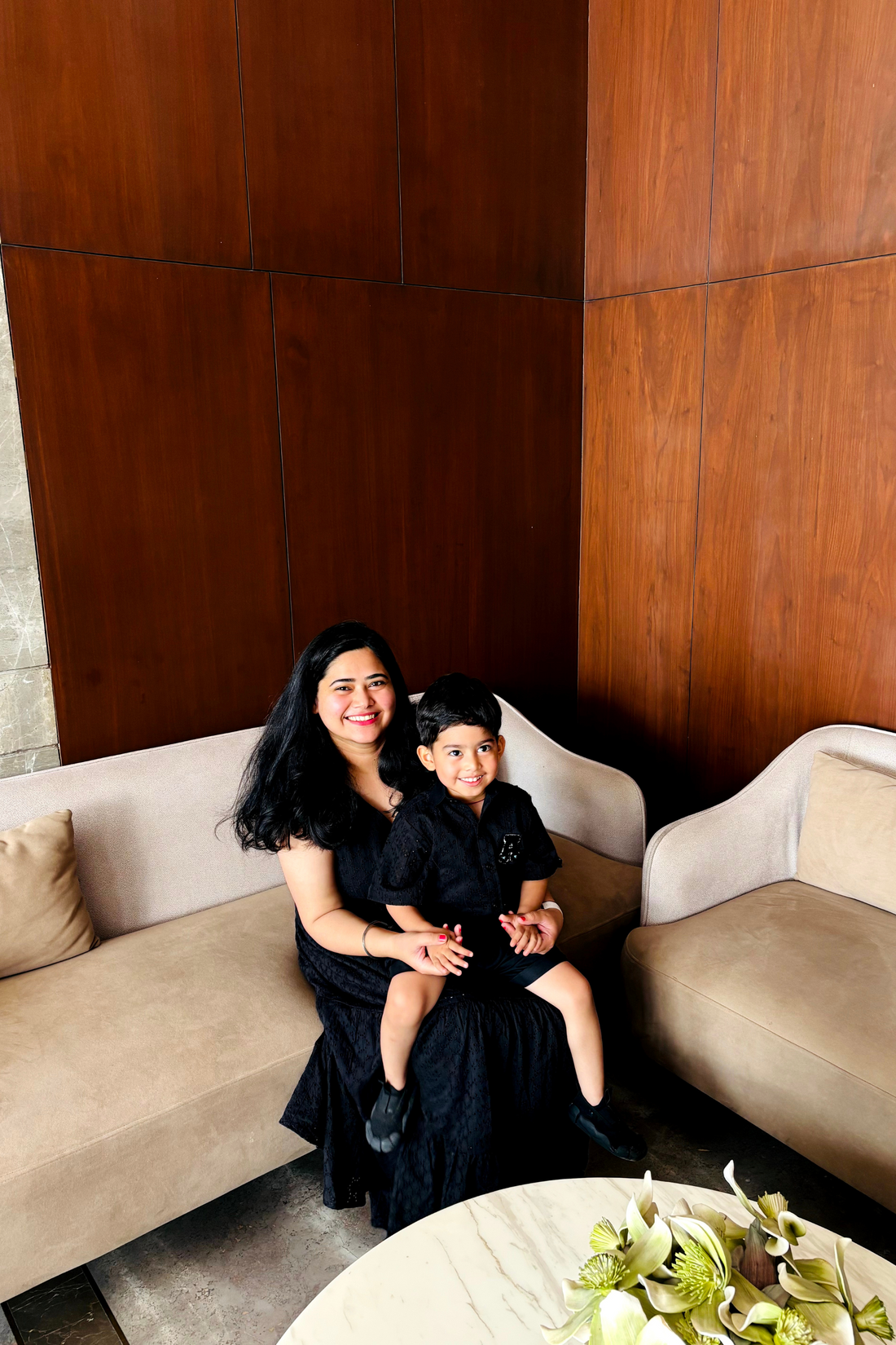 Black Schiffli Mother Son Twinning Set