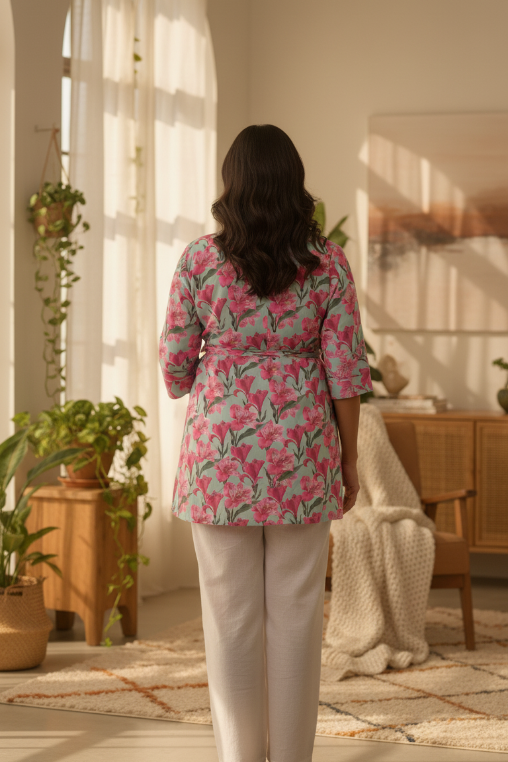 Green Flower Print Maternity Top