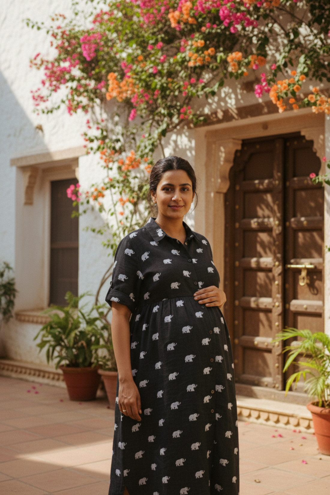 Black Elephant Print Maternity Dress