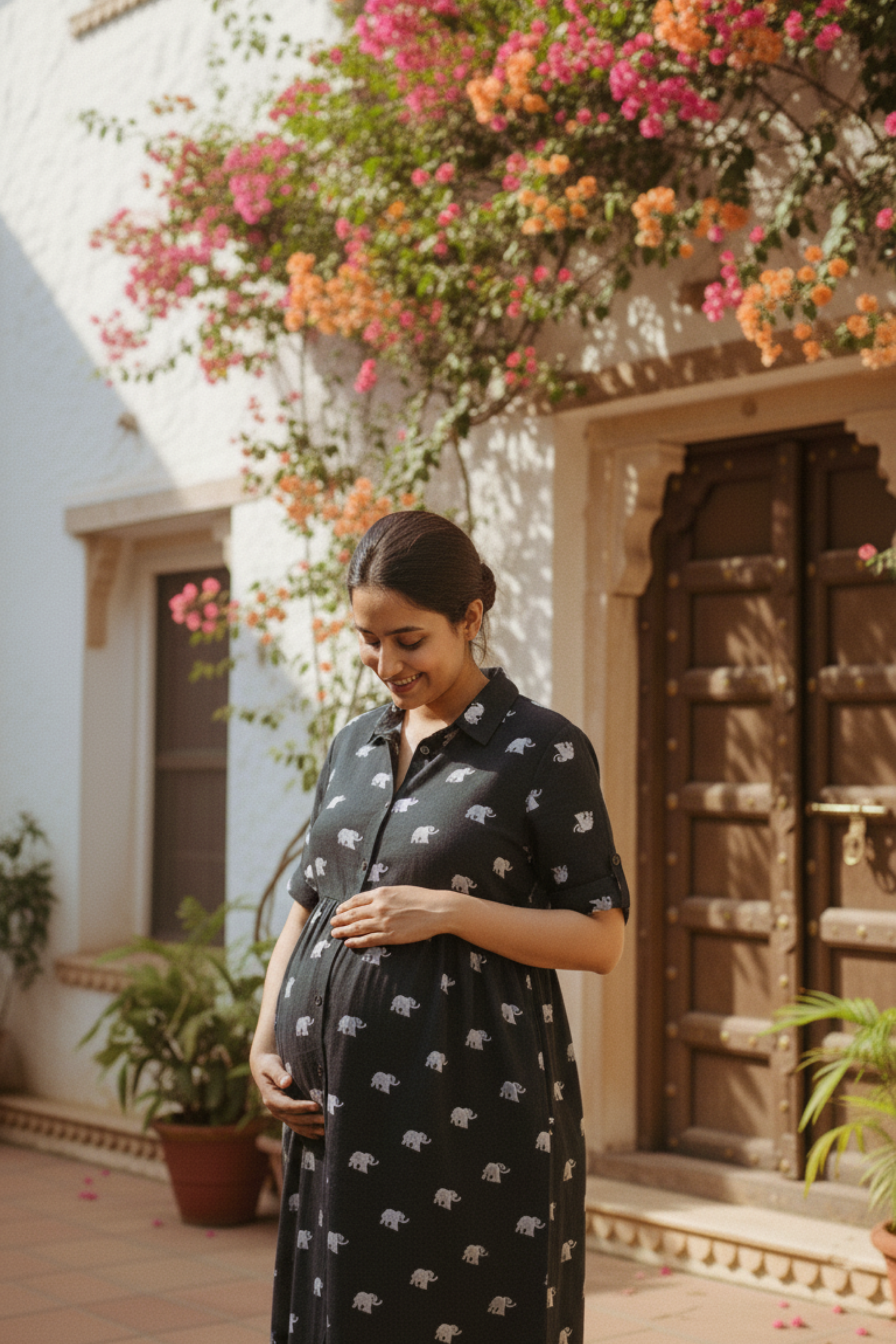 Black Elephant Print Maternity Dress