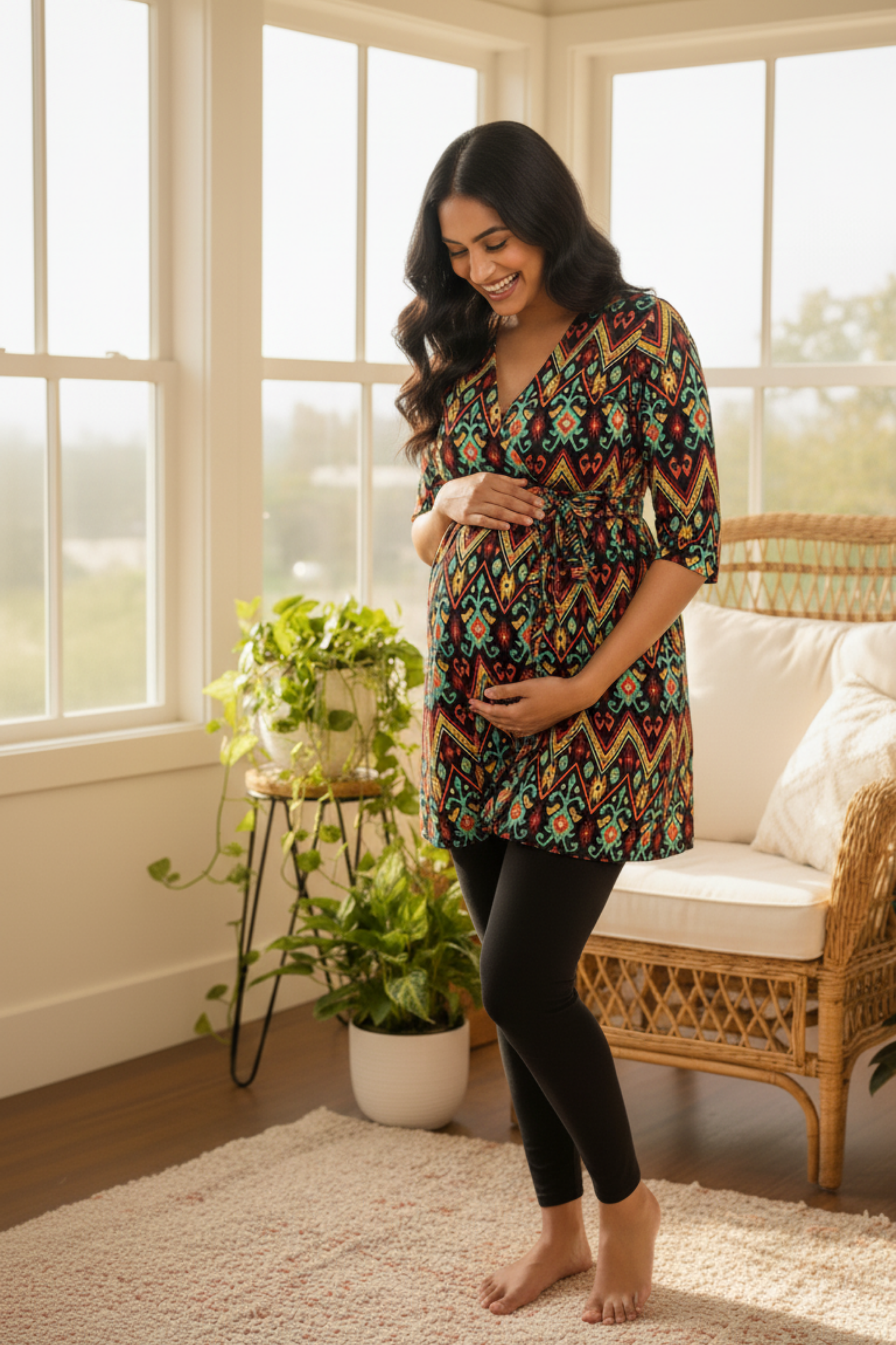 Black Tribal Print Maternity Top