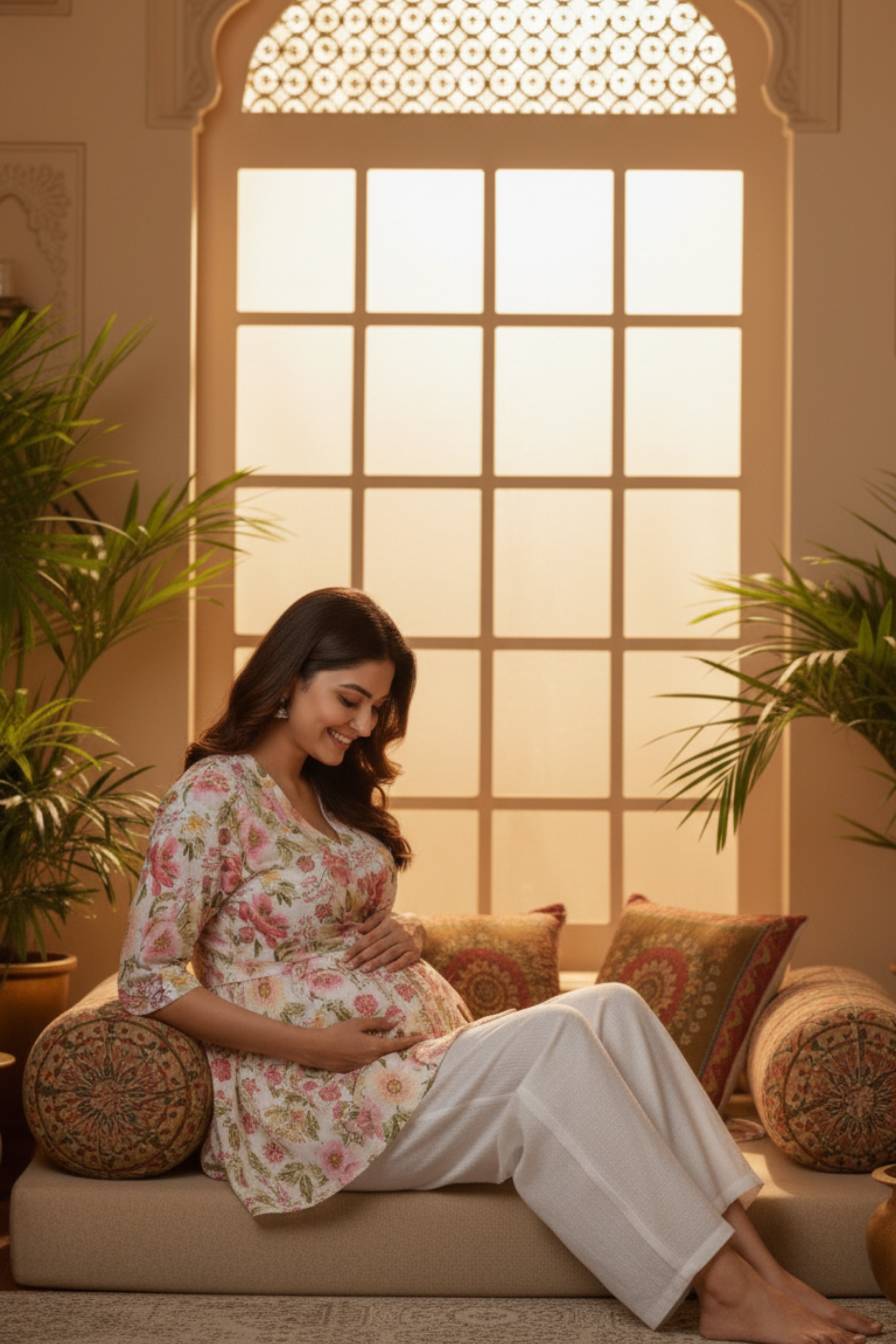 White Floral Maternity Top