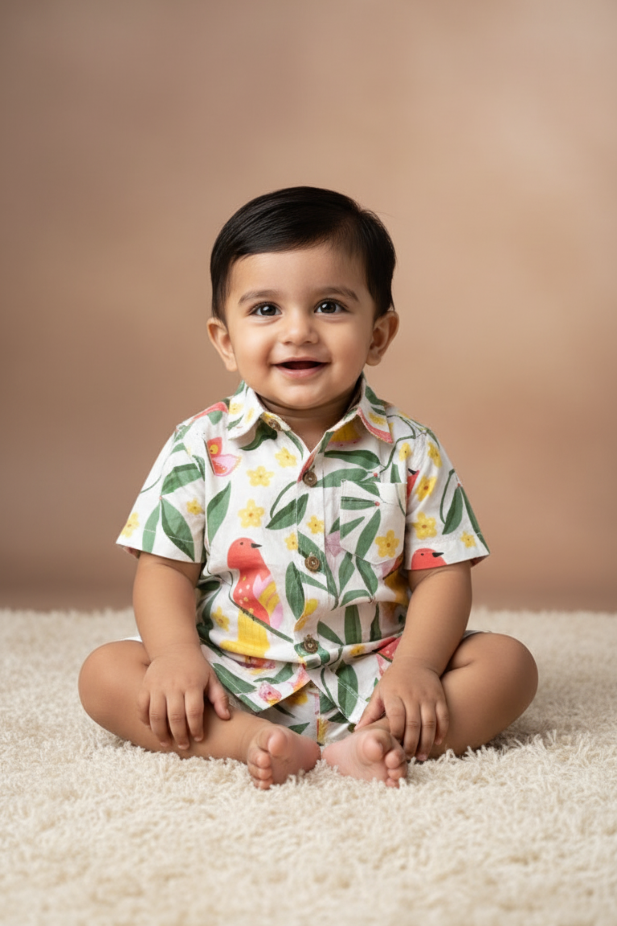 Red Bird Print Father Son Twinning Set