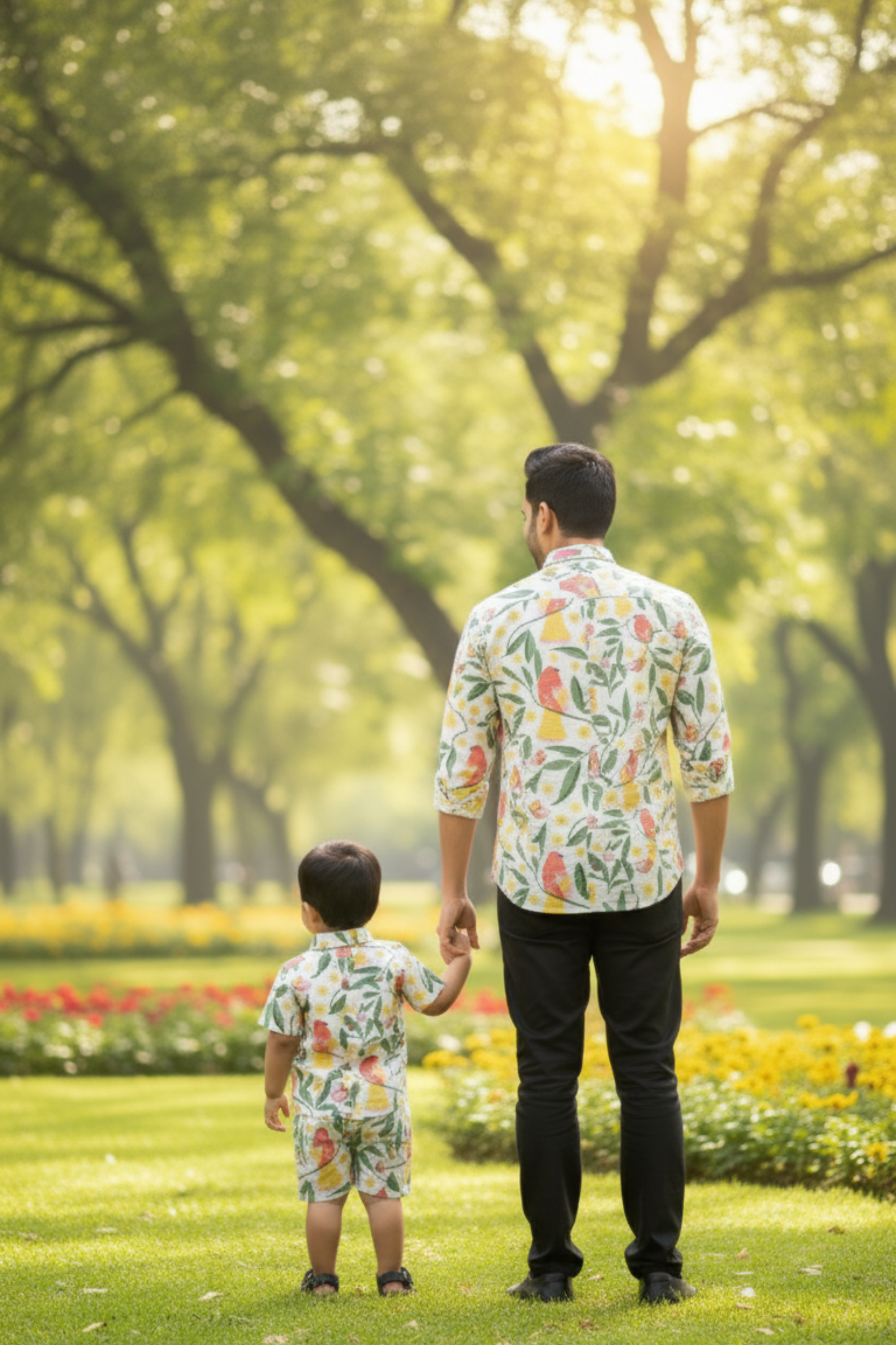 Red Bird Print Father Son Twinning Set