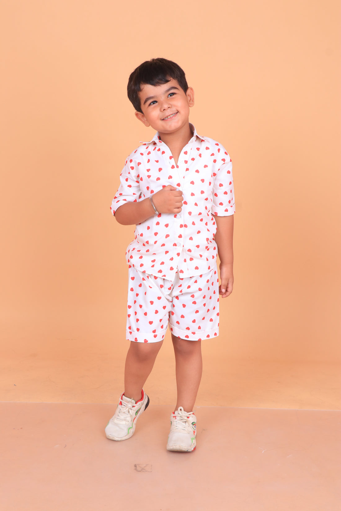 Red Heart Print Boy Co-ord Set