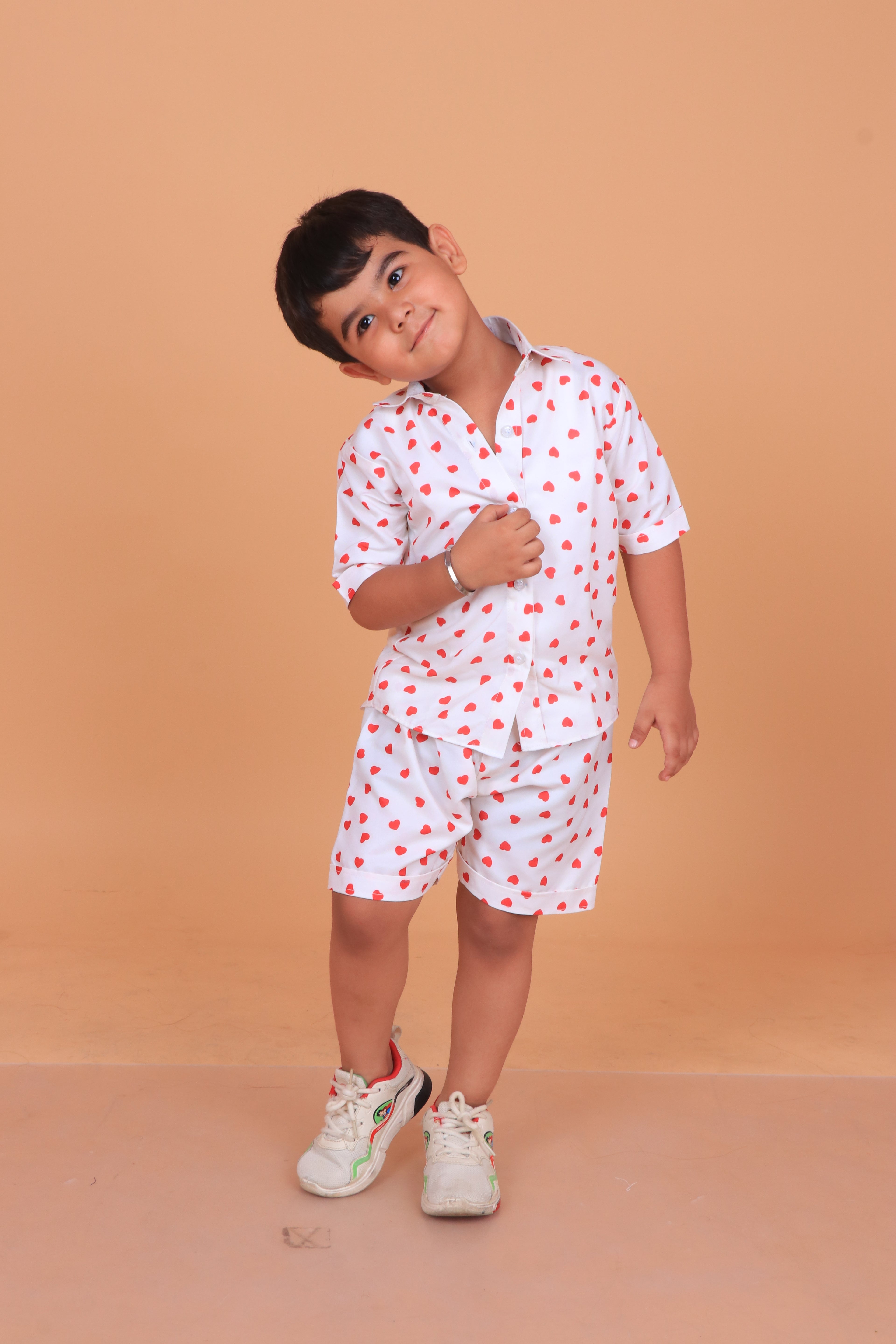 Red Heart Print Boy Co-ord Set