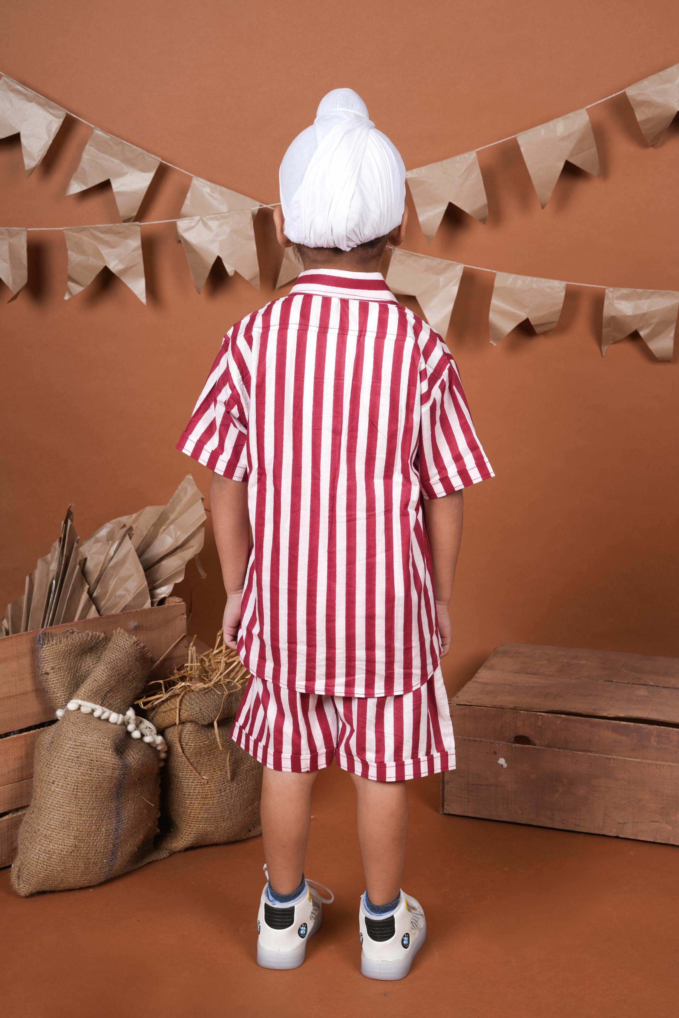 Red White Stripes Brother Sister Combo Set