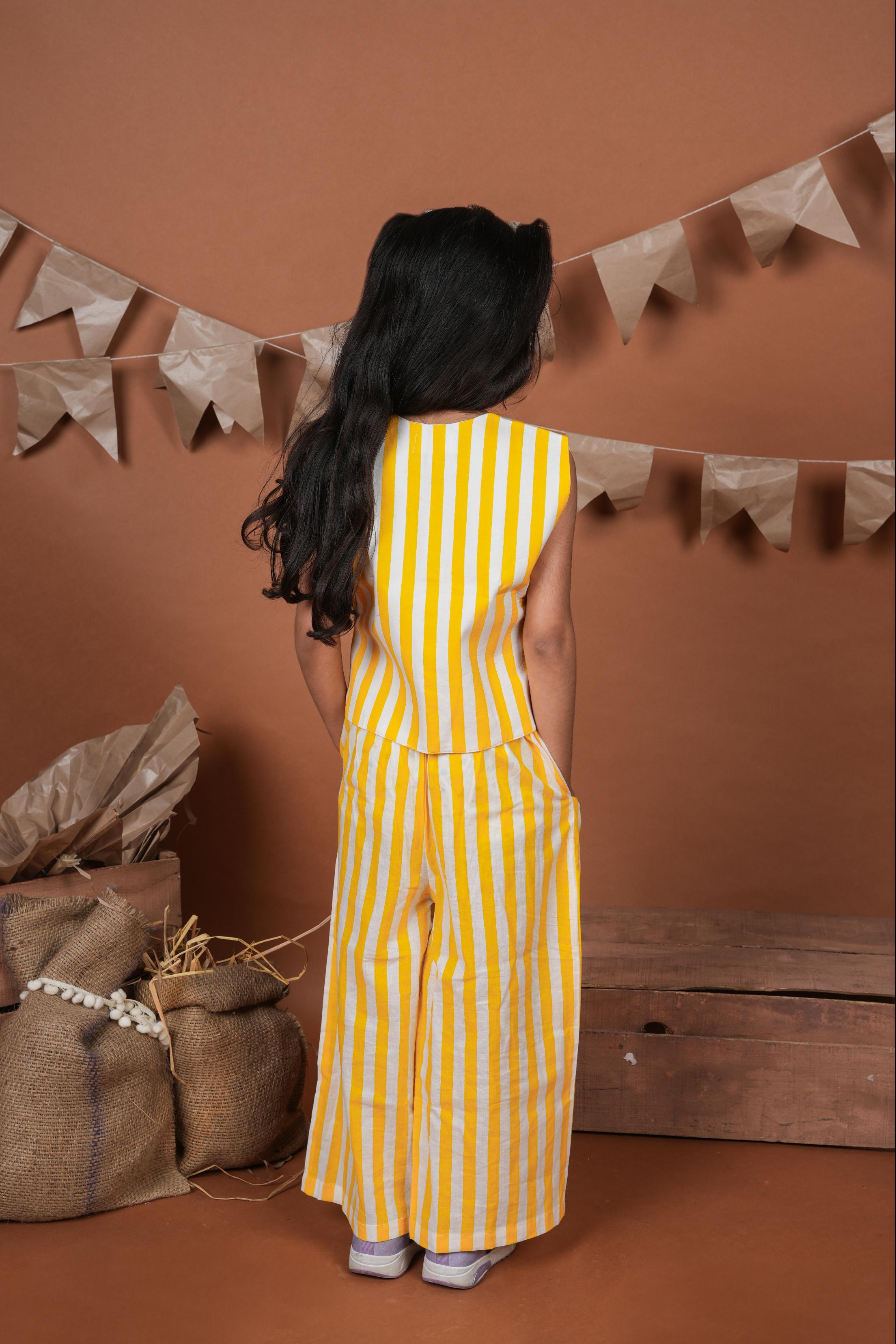 Yellow White Stripes Brother Sister Combo