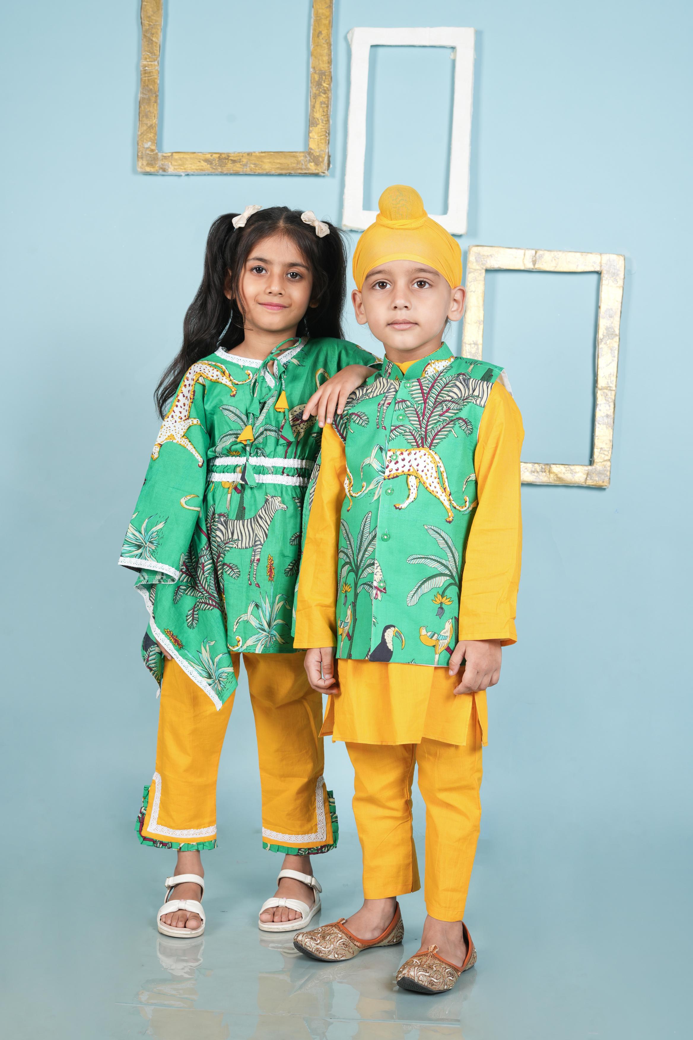 Green Animal Print Brother Sister Combo