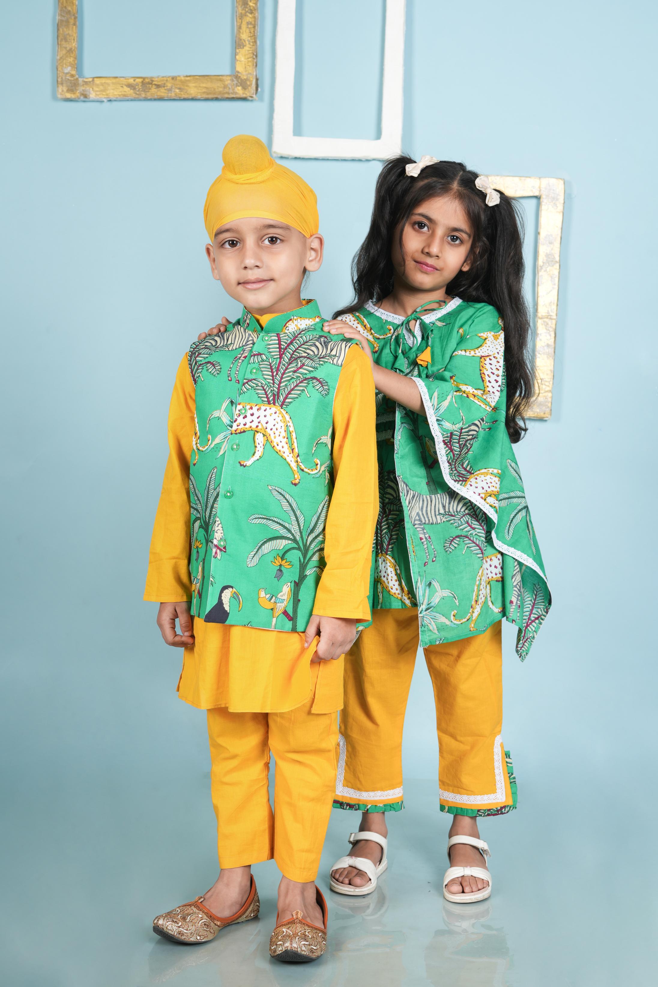 Green Animal Print Brother Sister Combo