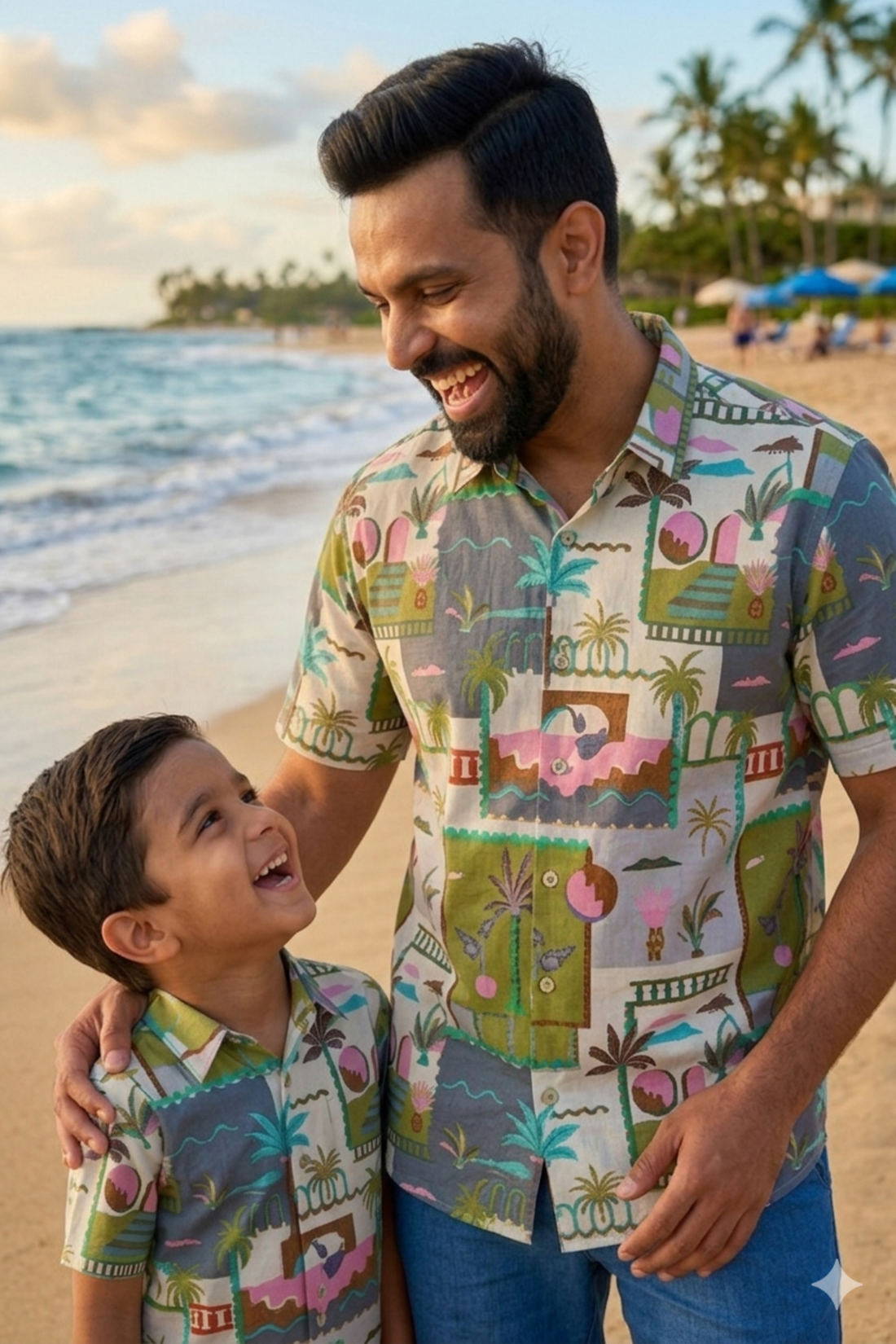 Green Tropical Print Father Son Twinning Set