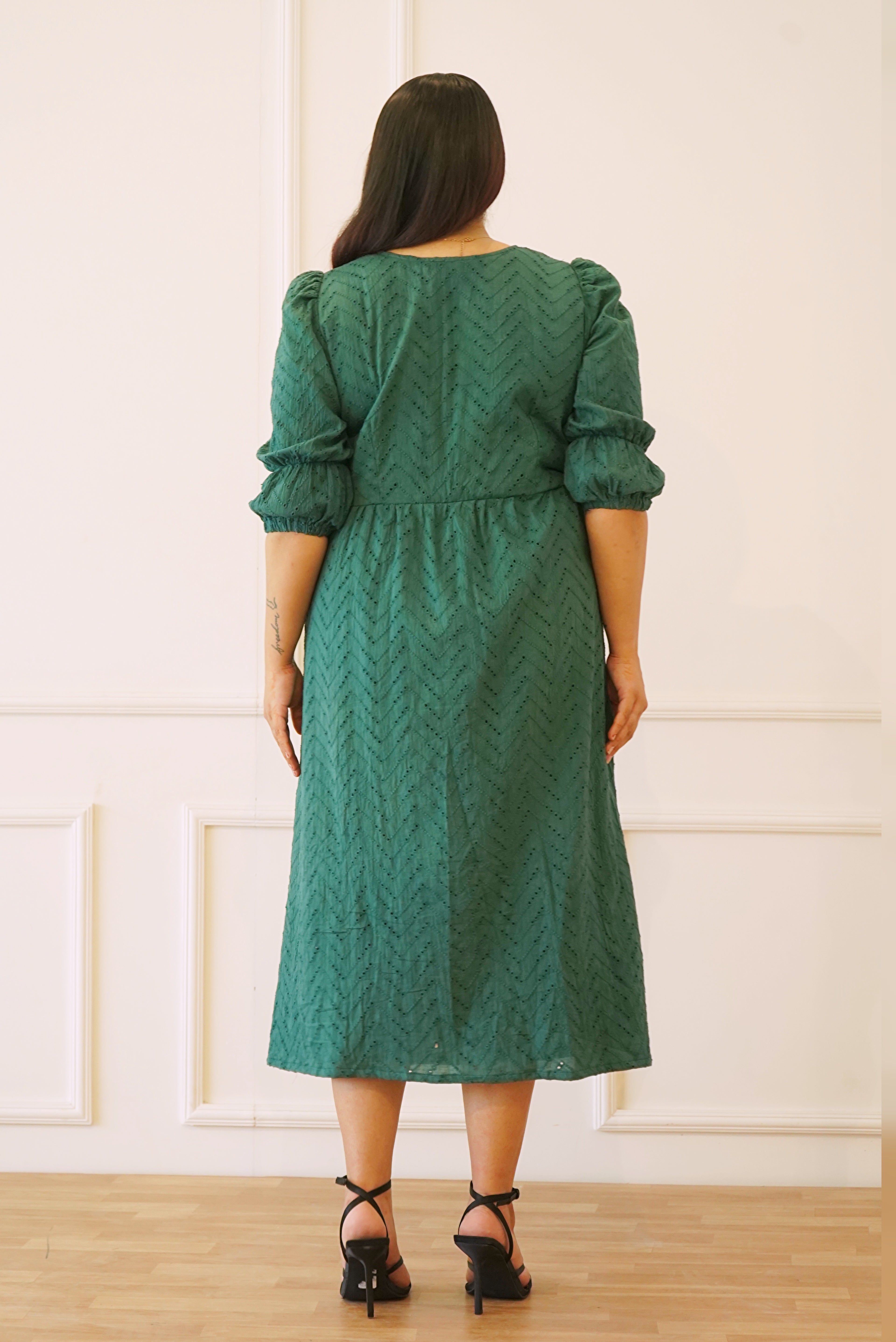 Green Shiffli front slit Dress for Women