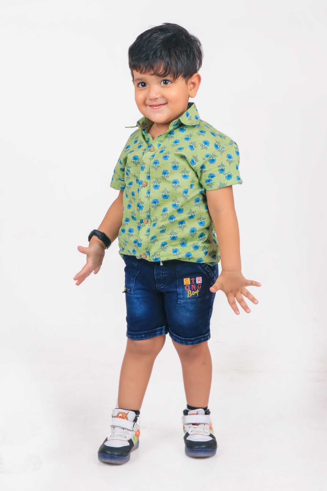 Elegant Green Flower Print Shirt