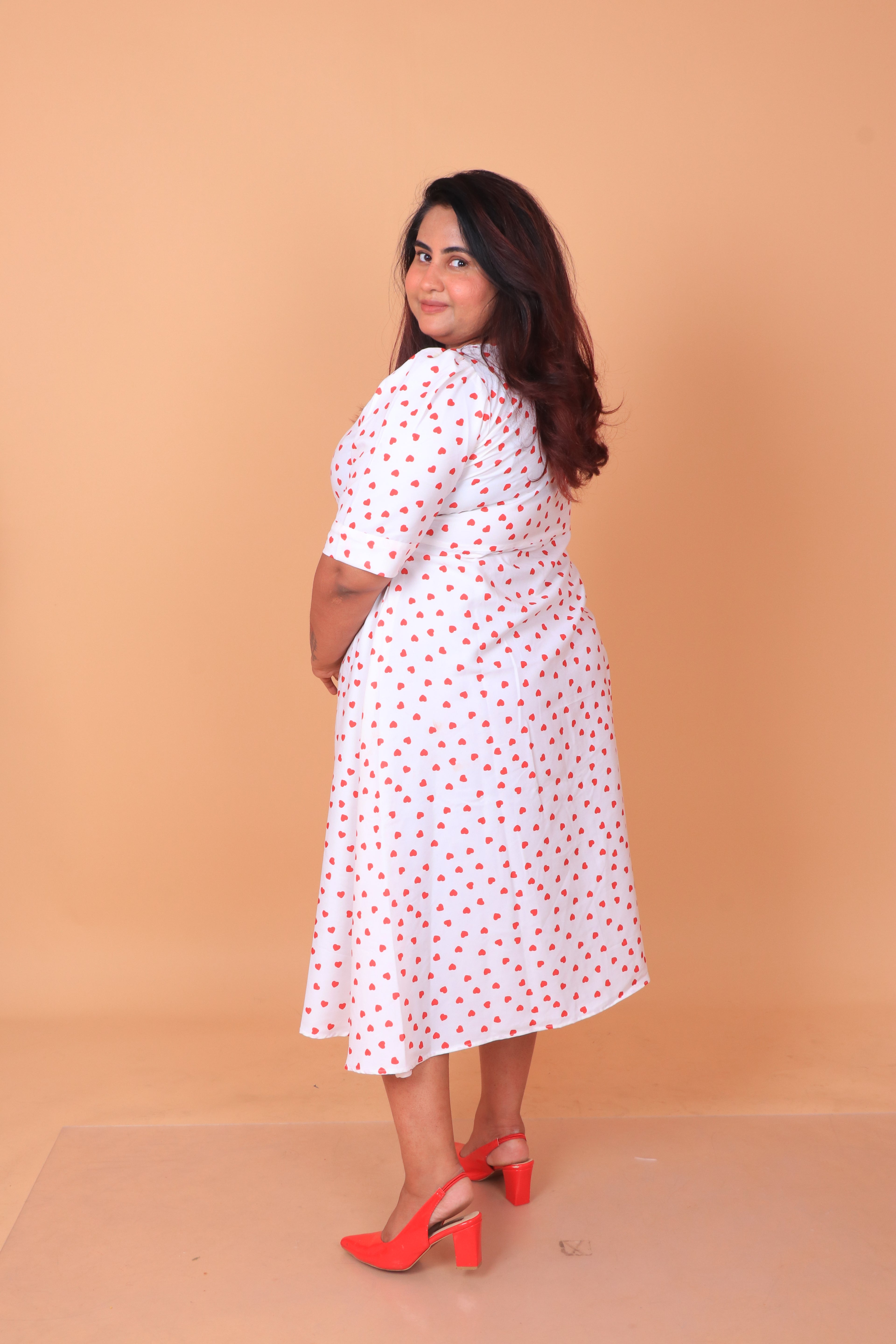 Red Heart Print Mother Dress for Women