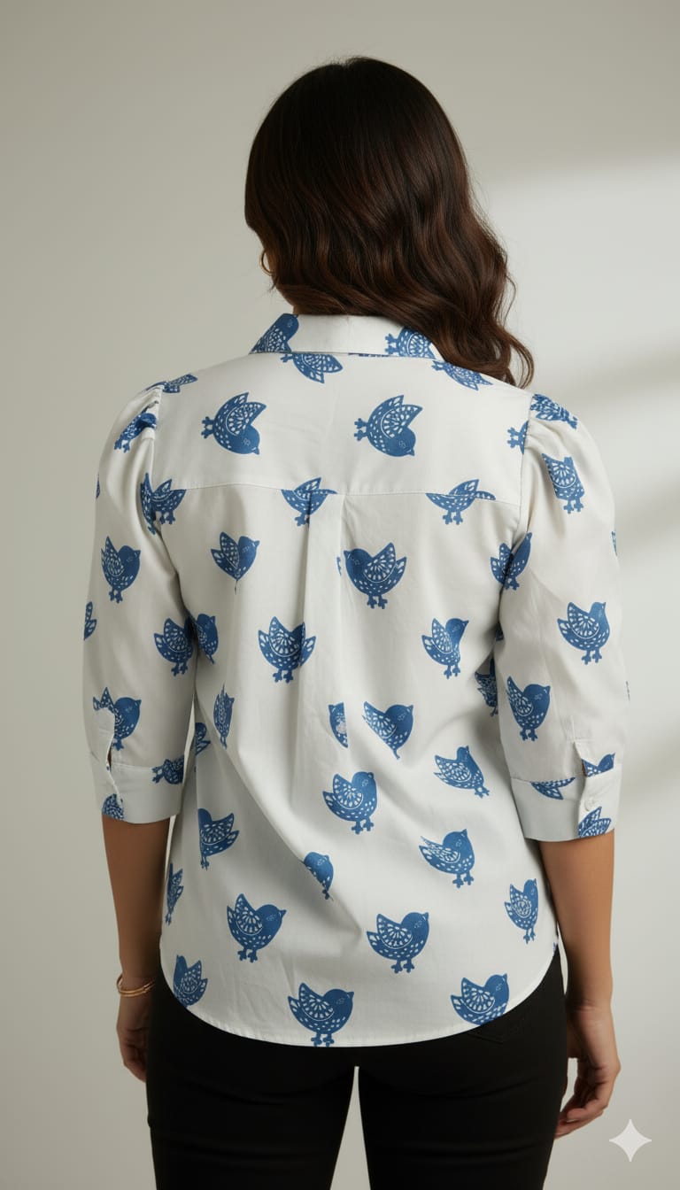 Bird Print Short Sleeve Shirt