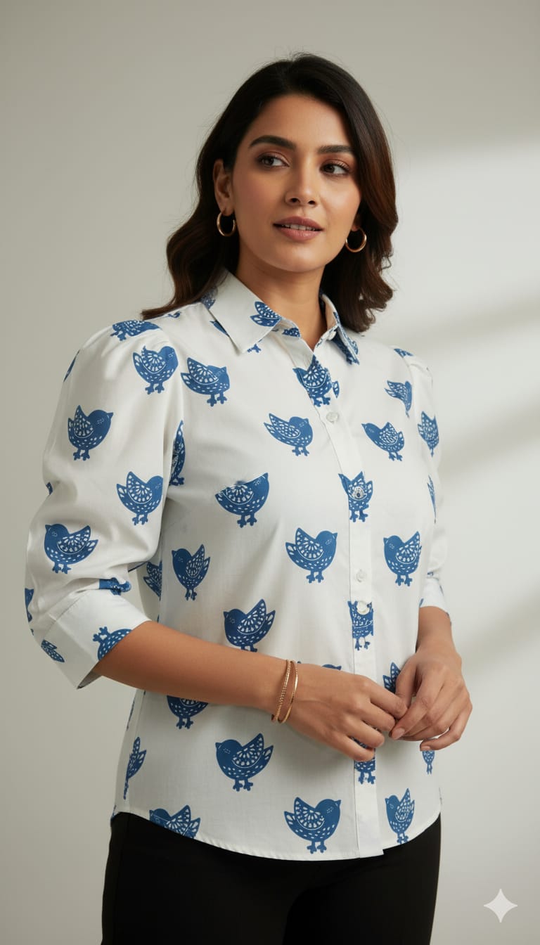 Bird Print Short Sleeve Shirt