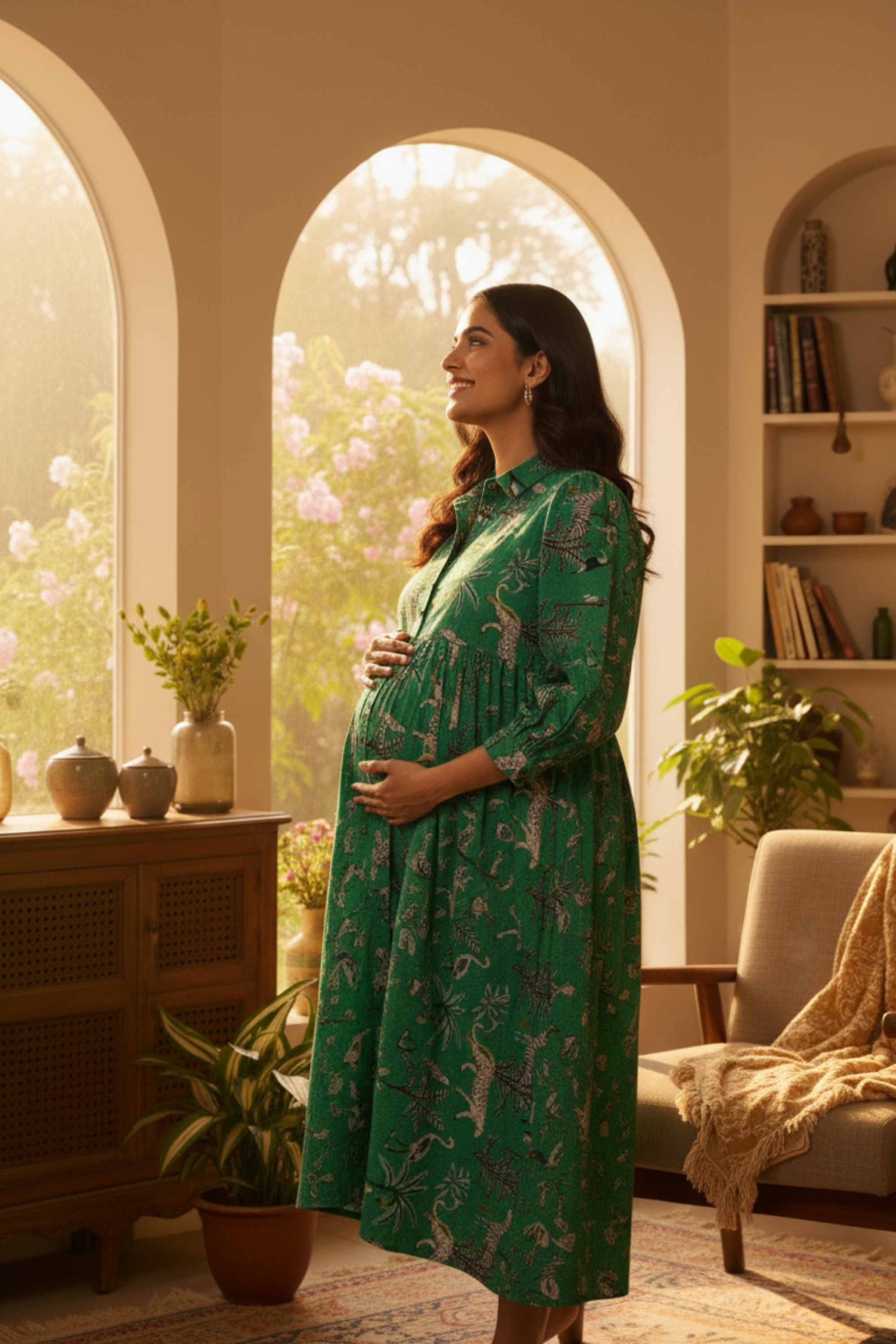 Green Animal Print Maternity Dress