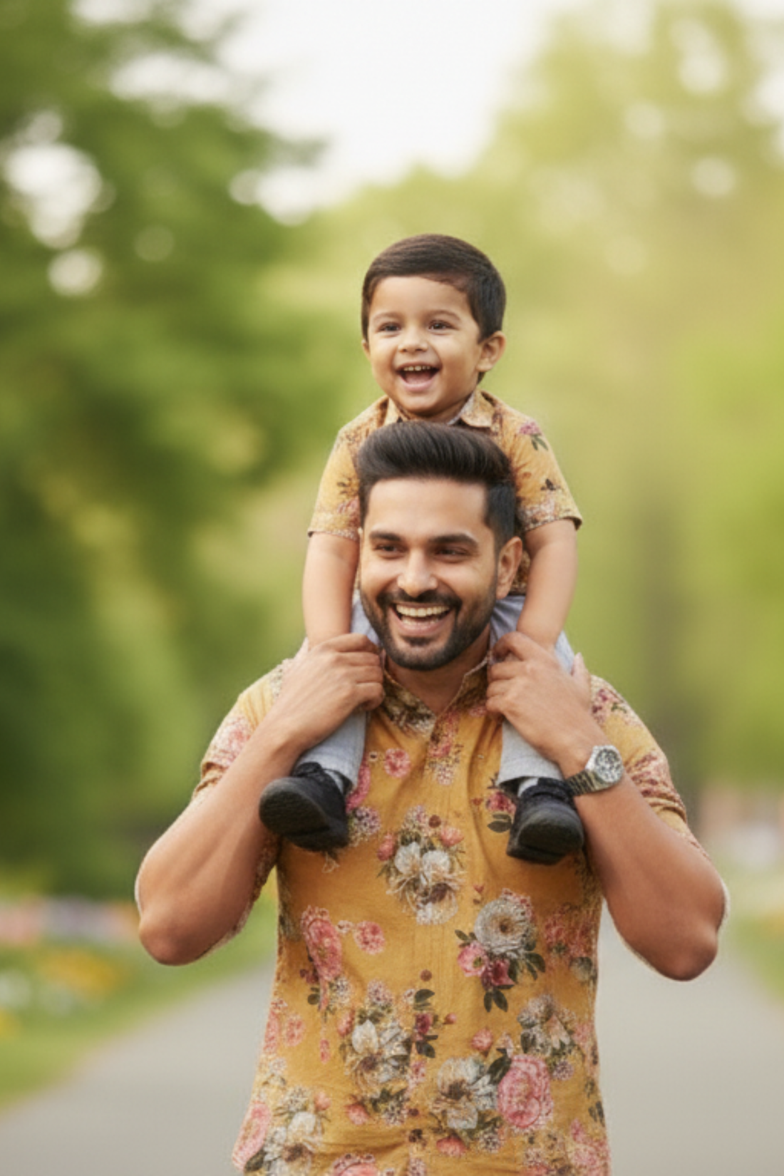 Mustard Floral Print Father Son Twinning Set