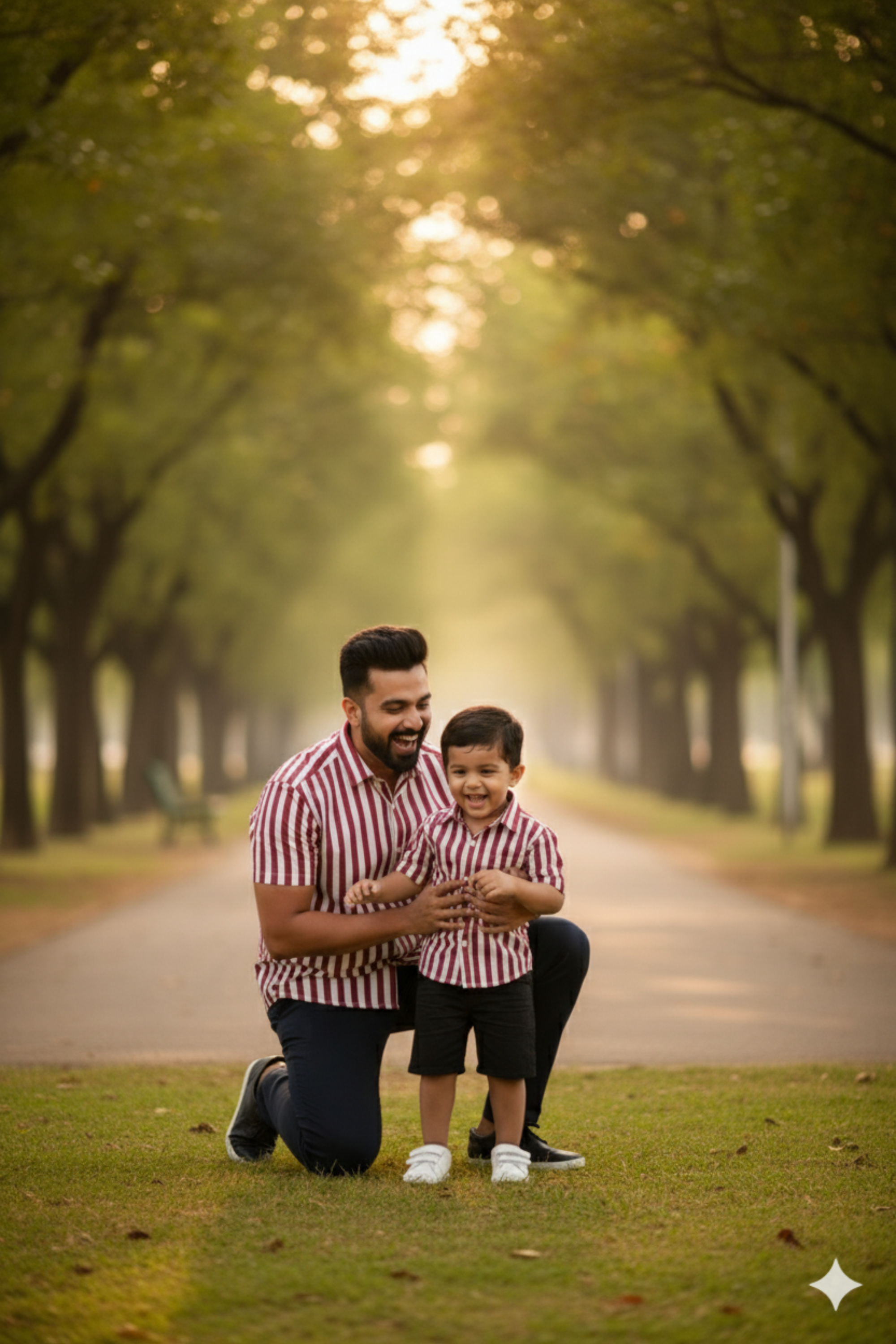 Red and White Stripes Father Son Twinning Set