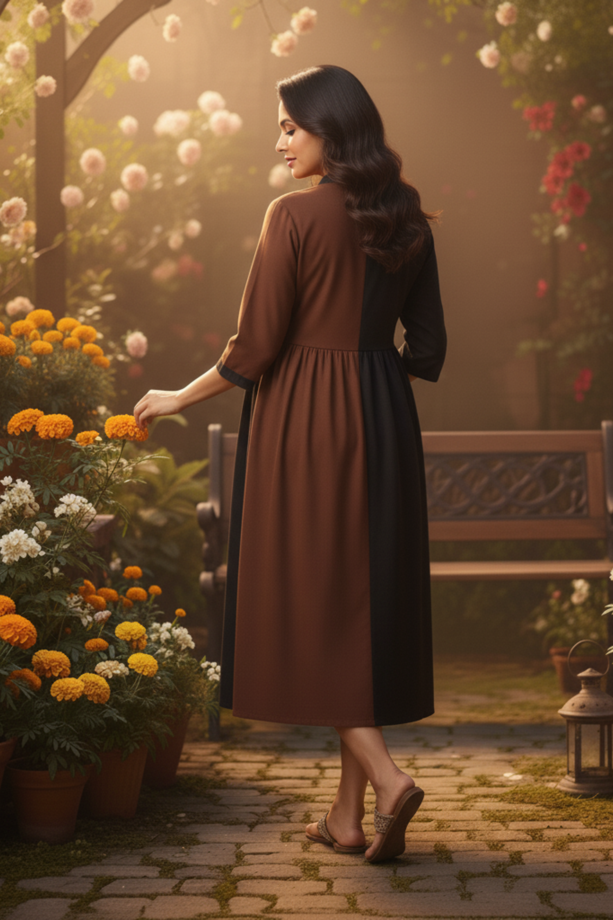 Brown and Black Colorblock Maternity Dress