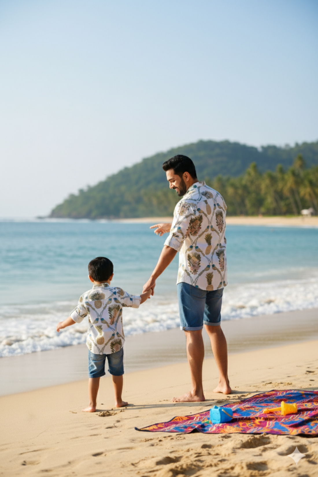 White Pineapple Print Father Son Twinning Set