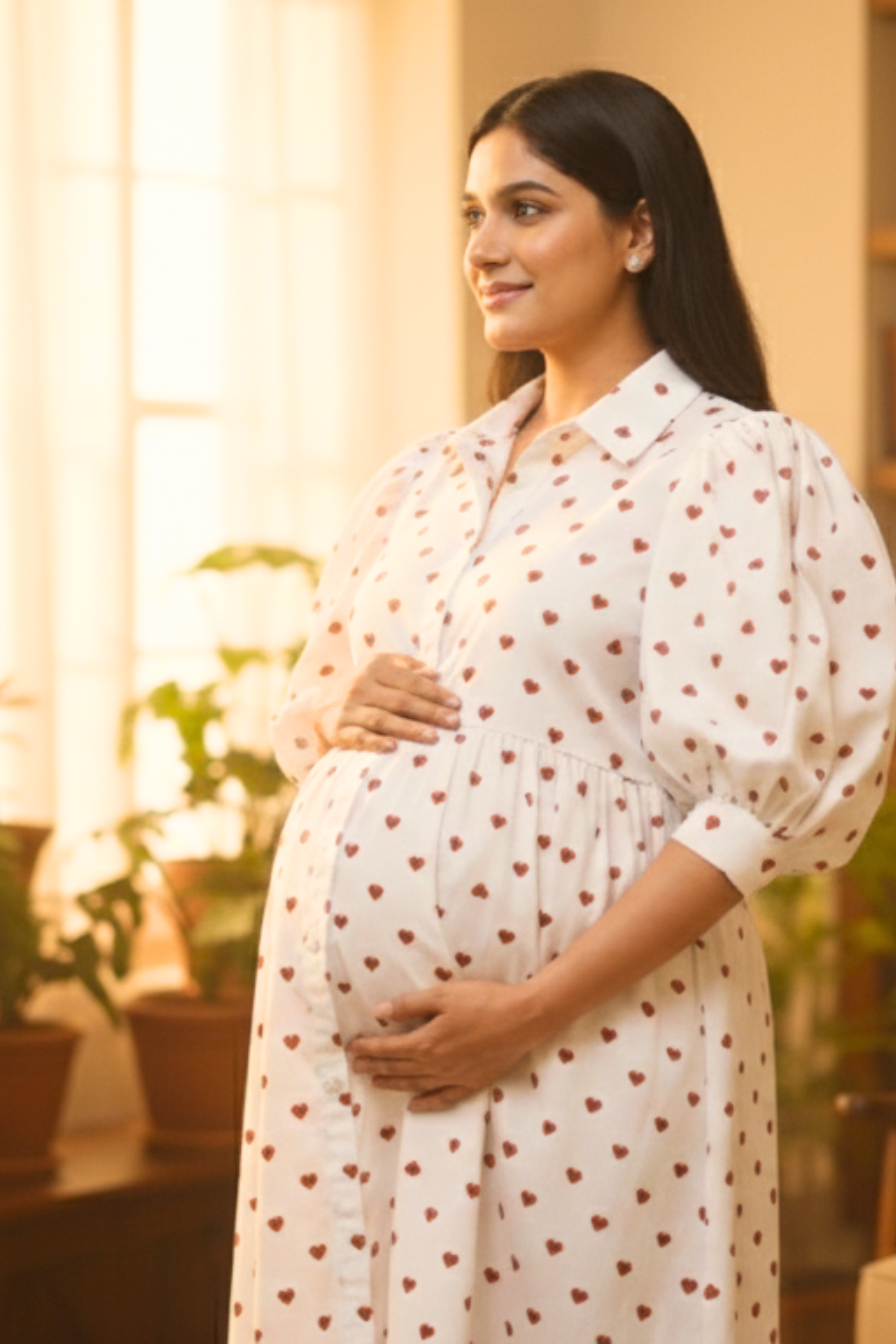 Red Heart Print Maternity Dress