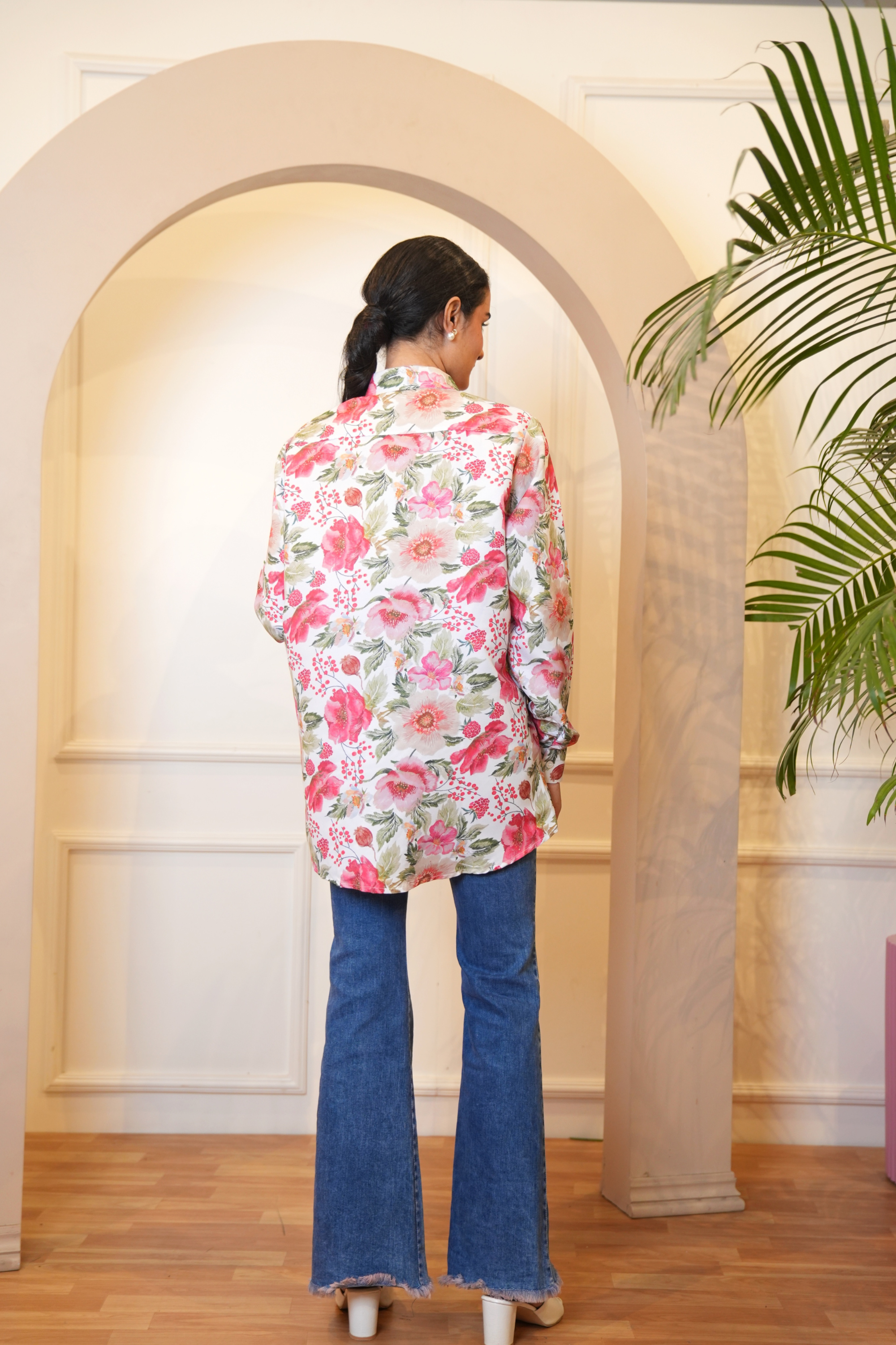 White Floral Shirt Twinning Twinning Set