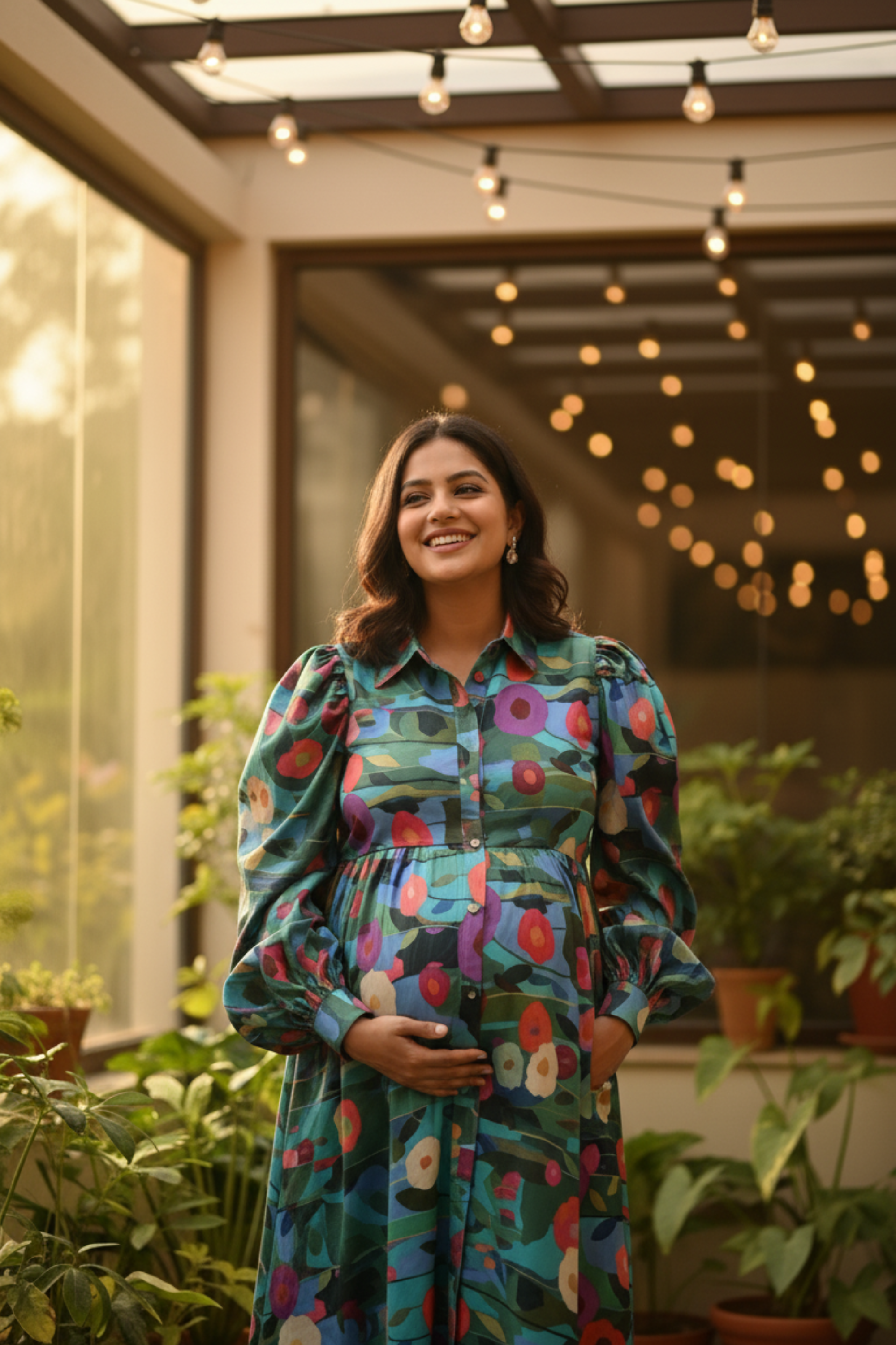Dark Blue Floral Maternity Dress