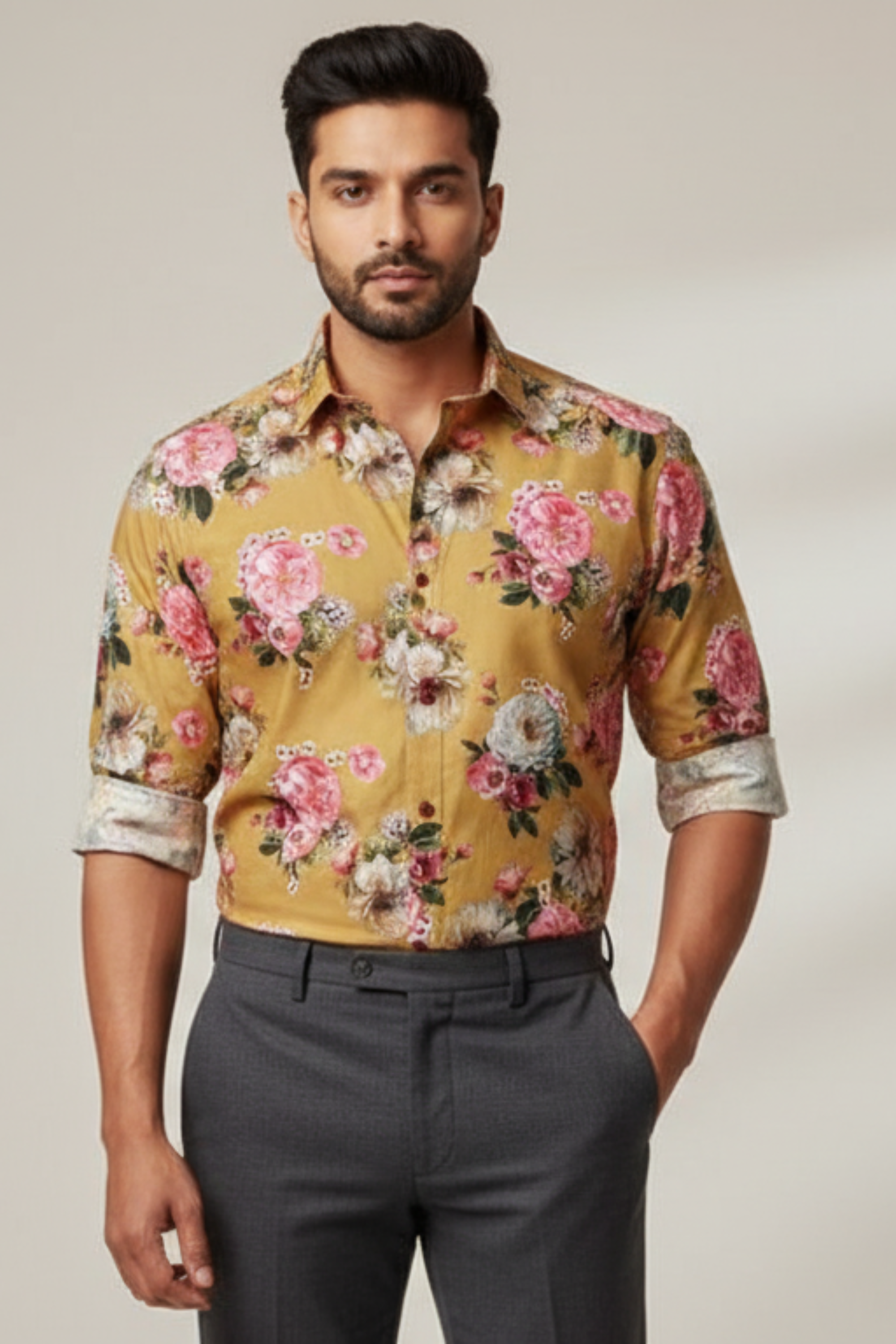 Mustard Floral Print Father Son Twinning Set
