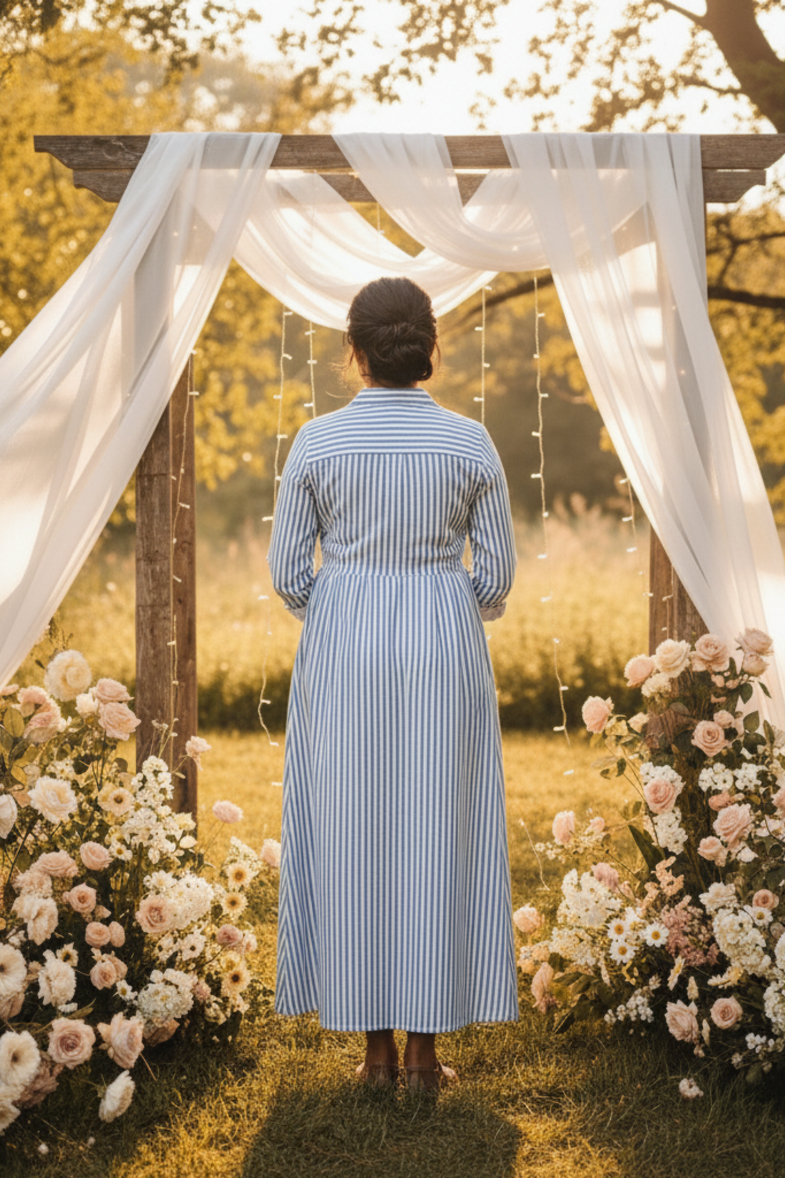 Blue and White Stripes Print Maternity Dress